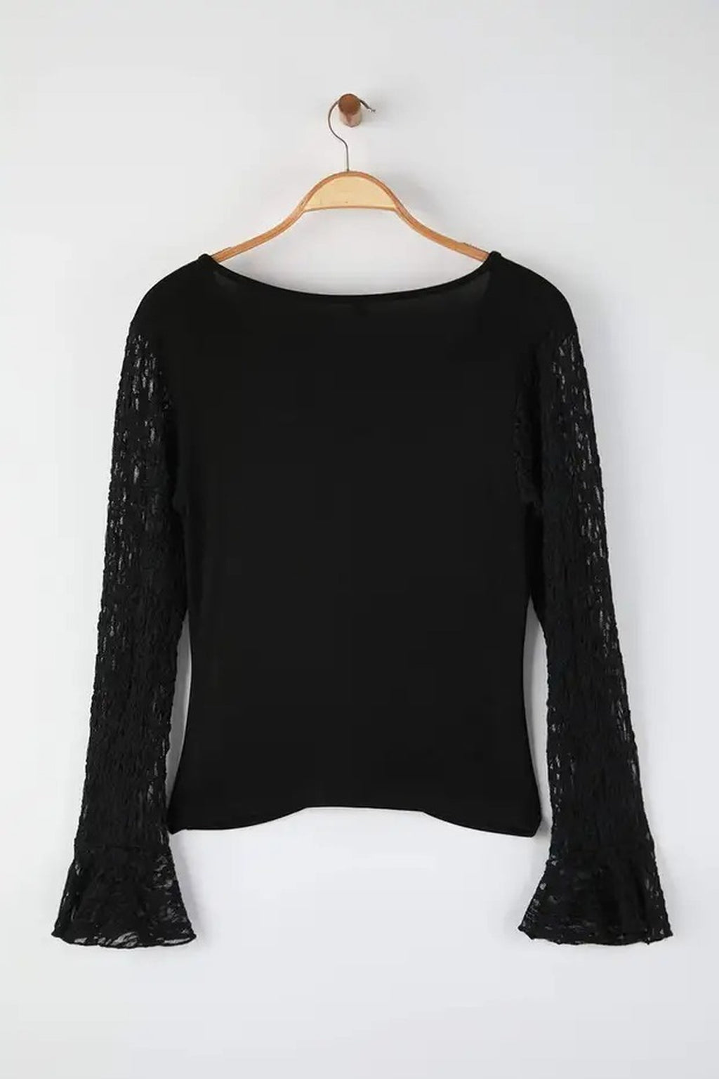 V-Neck Button Detail Plus Size Blouse with Lace Sleeves