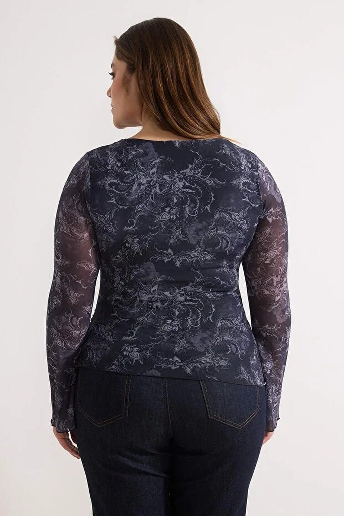 Shawl Pattern Boat Neck Asymmetrical Fitted Plus Size Blouse