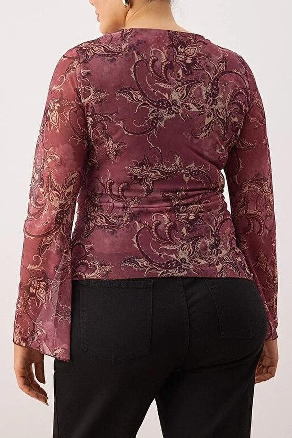 Shawl Pattern Boat Neck Asymmetrical Fitted Plus Size Blouse