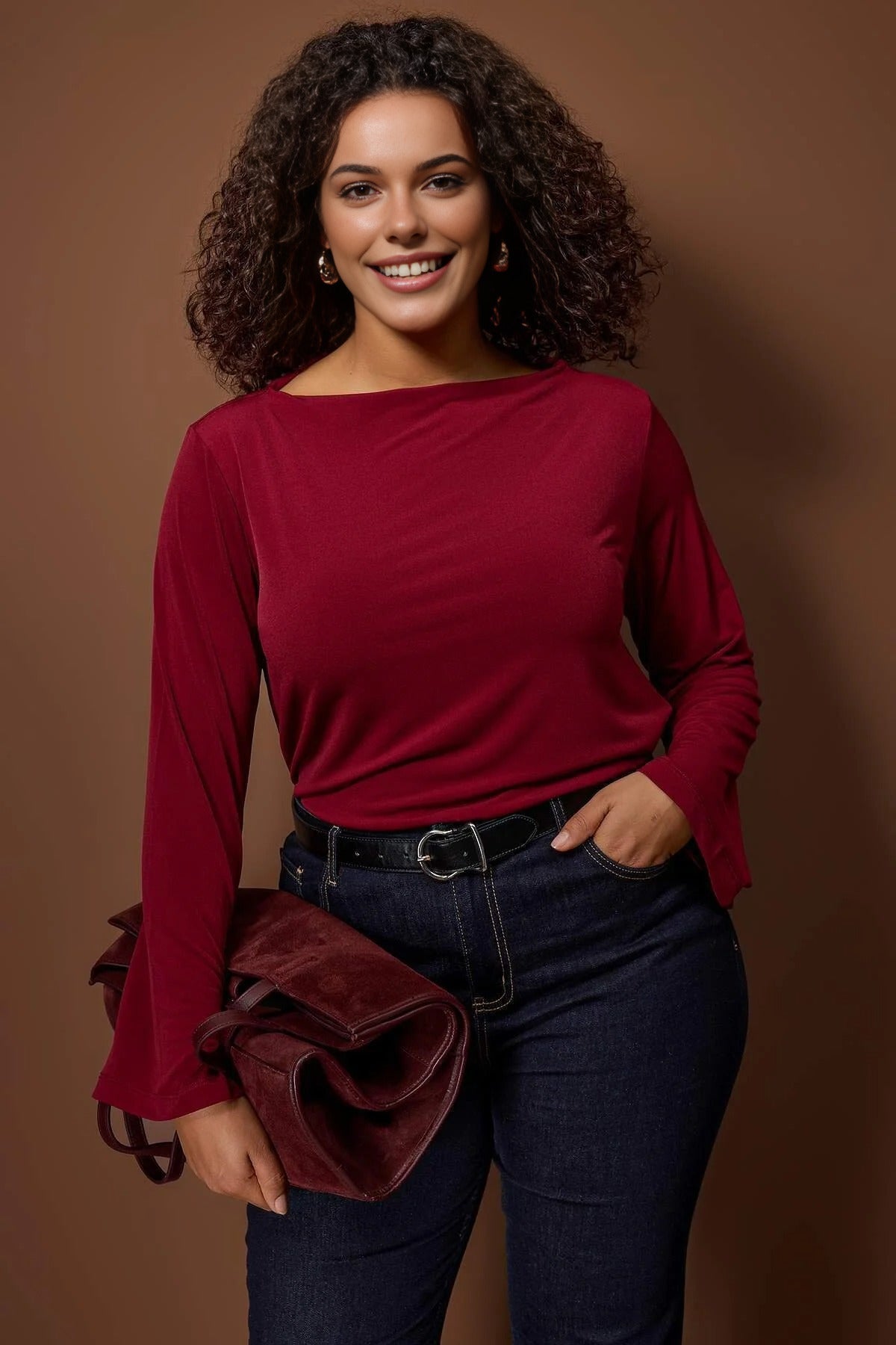 Relaxed Fit Spanish Sleeve Stretch Knit Blouse