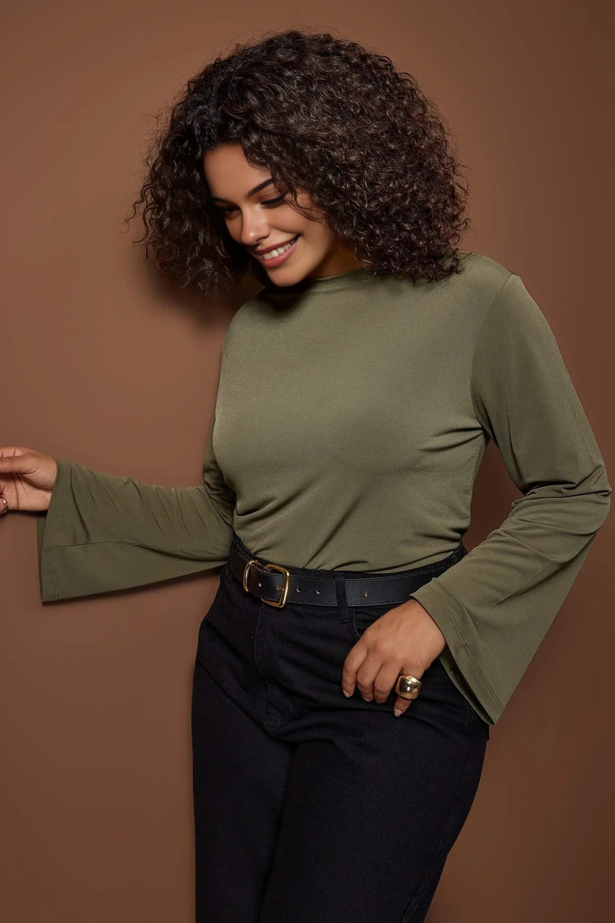 Relaxed Fit Spanish Sleeve Stretch Knit Blouse