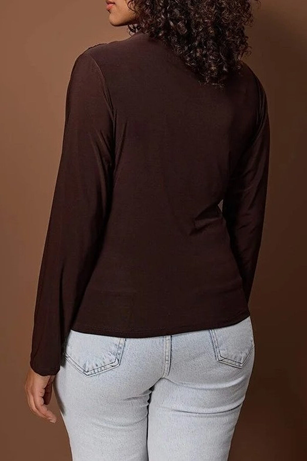 Gathered Detail Long Sleeve Knitted Plus Size Blouse