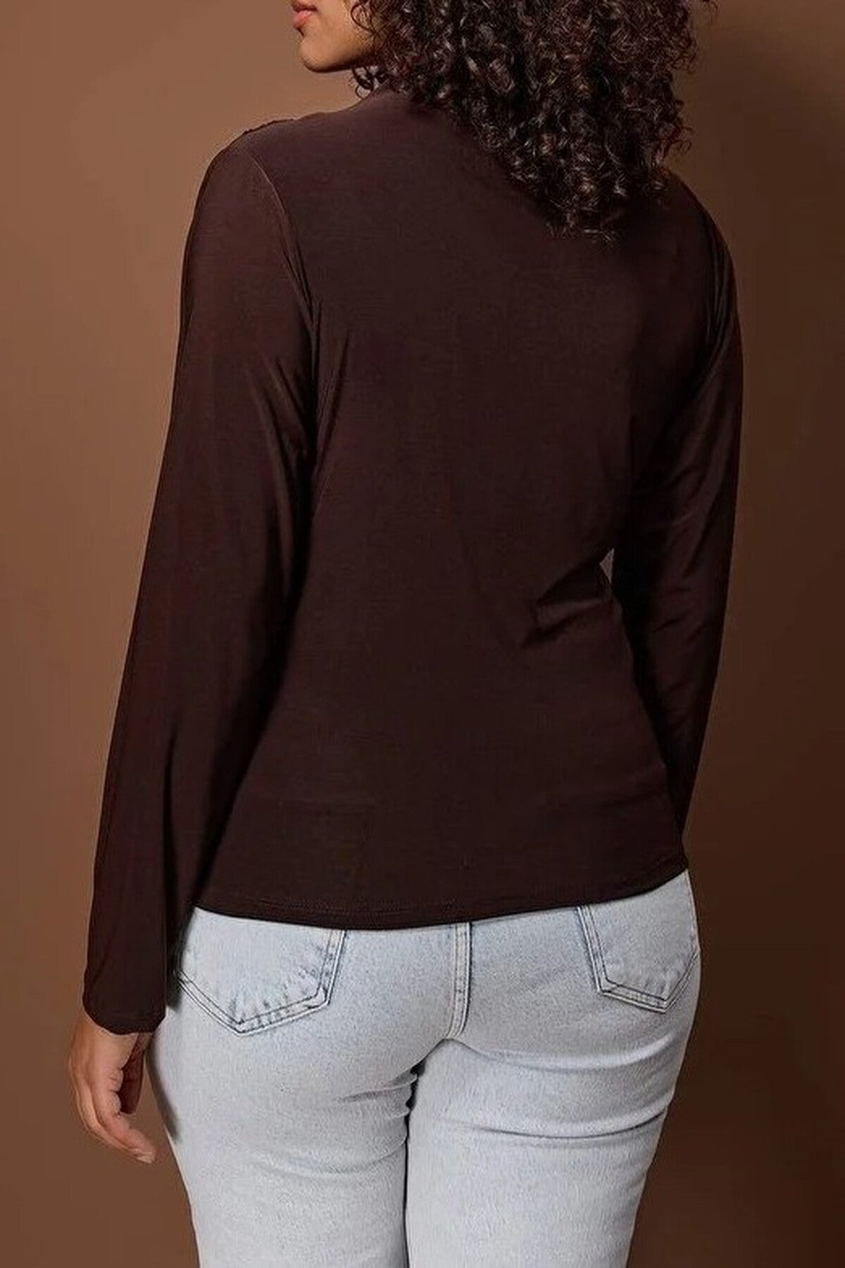 Gathered Detail Long Sleeve Knitted Plus Size Blouse