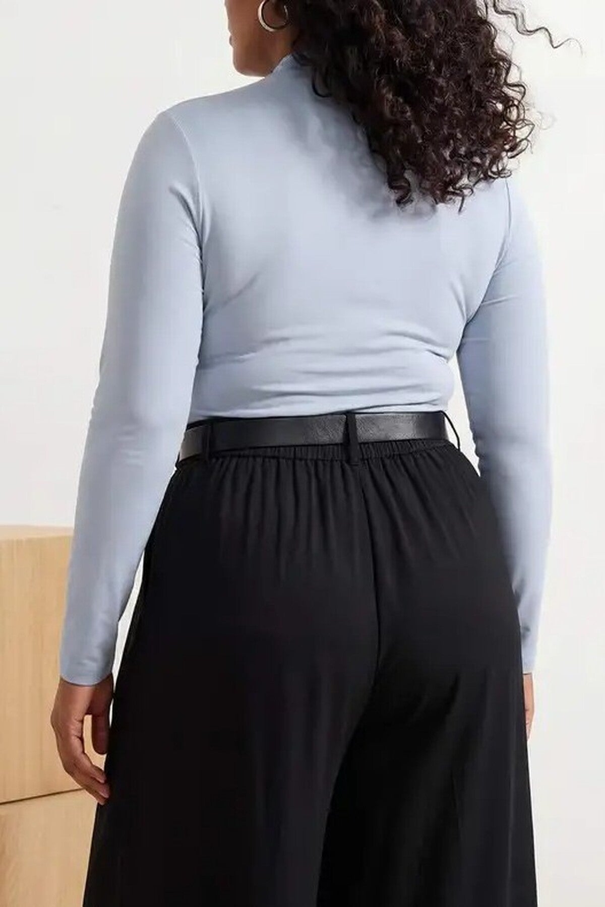 Gathered Detail Long Sleeve Knitted Plus Size Blouse