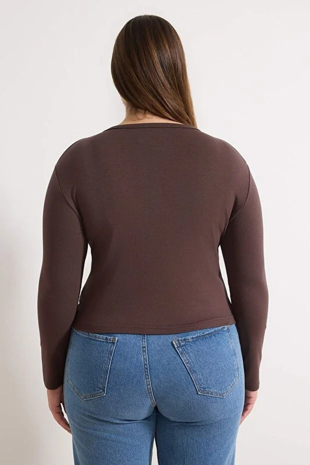 Snap Button Crop Length Basic Knitted Plus Size Blouse