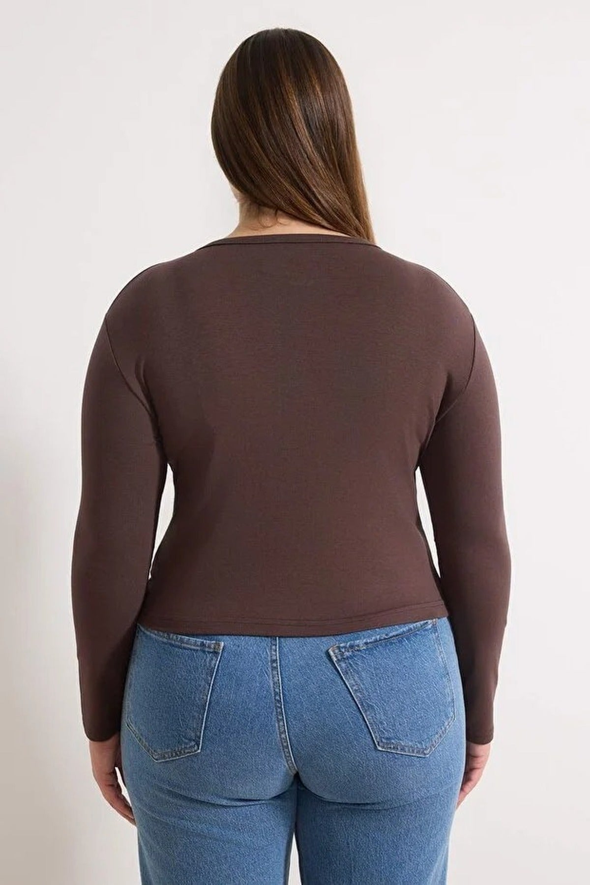 Snap Button Crop Length Basic Knitted Plus Size Blouse