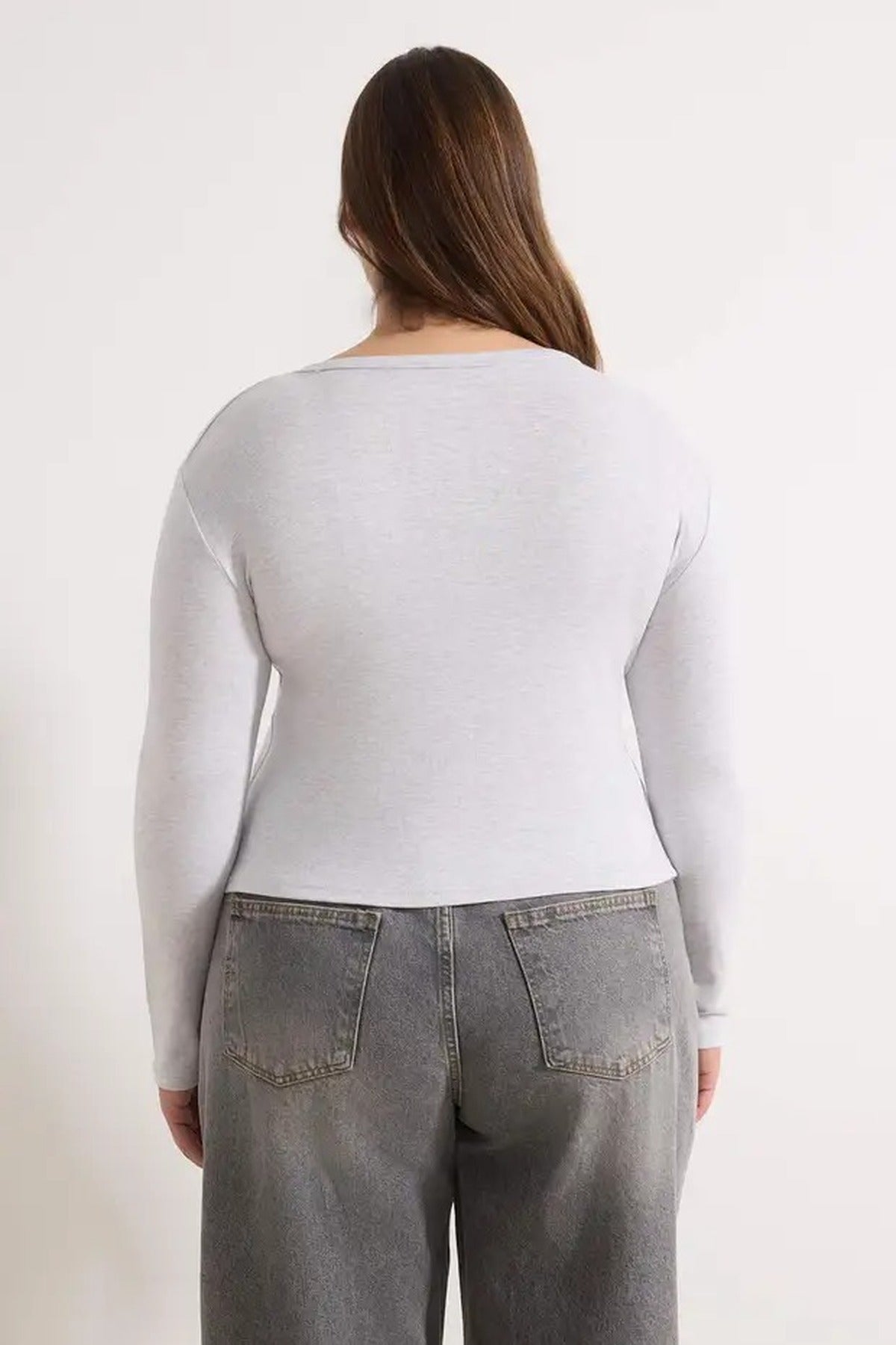 Snap Button Crop Length Basic Knitted Plus Size Blouse