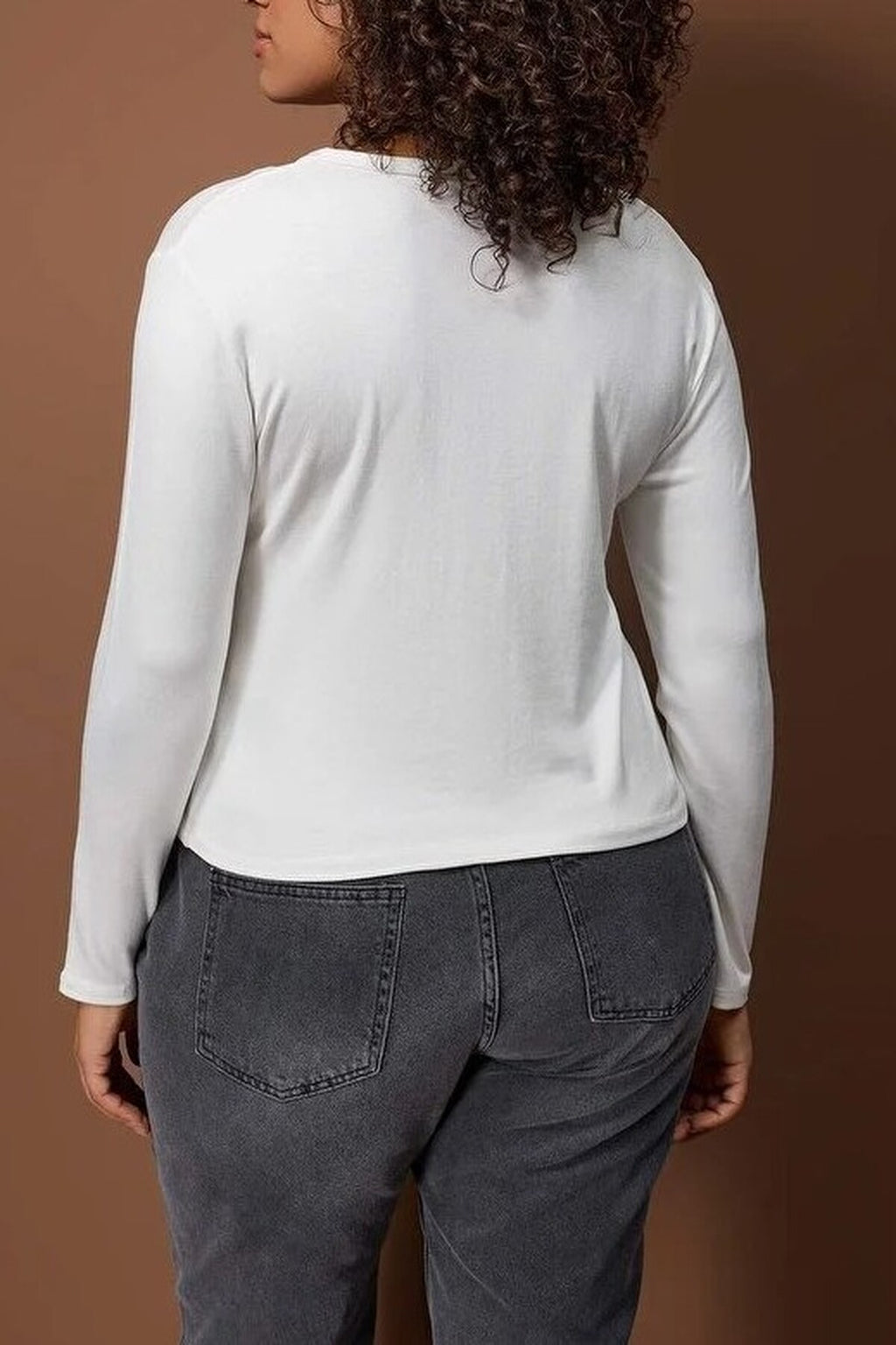 Snap Button Crop Length Basic Knitted Plus Size Blouse