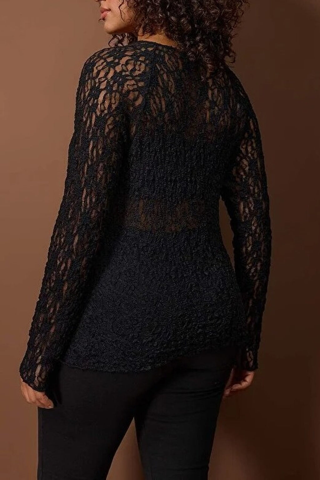 Black Lace Knit Plus Size Blouse
