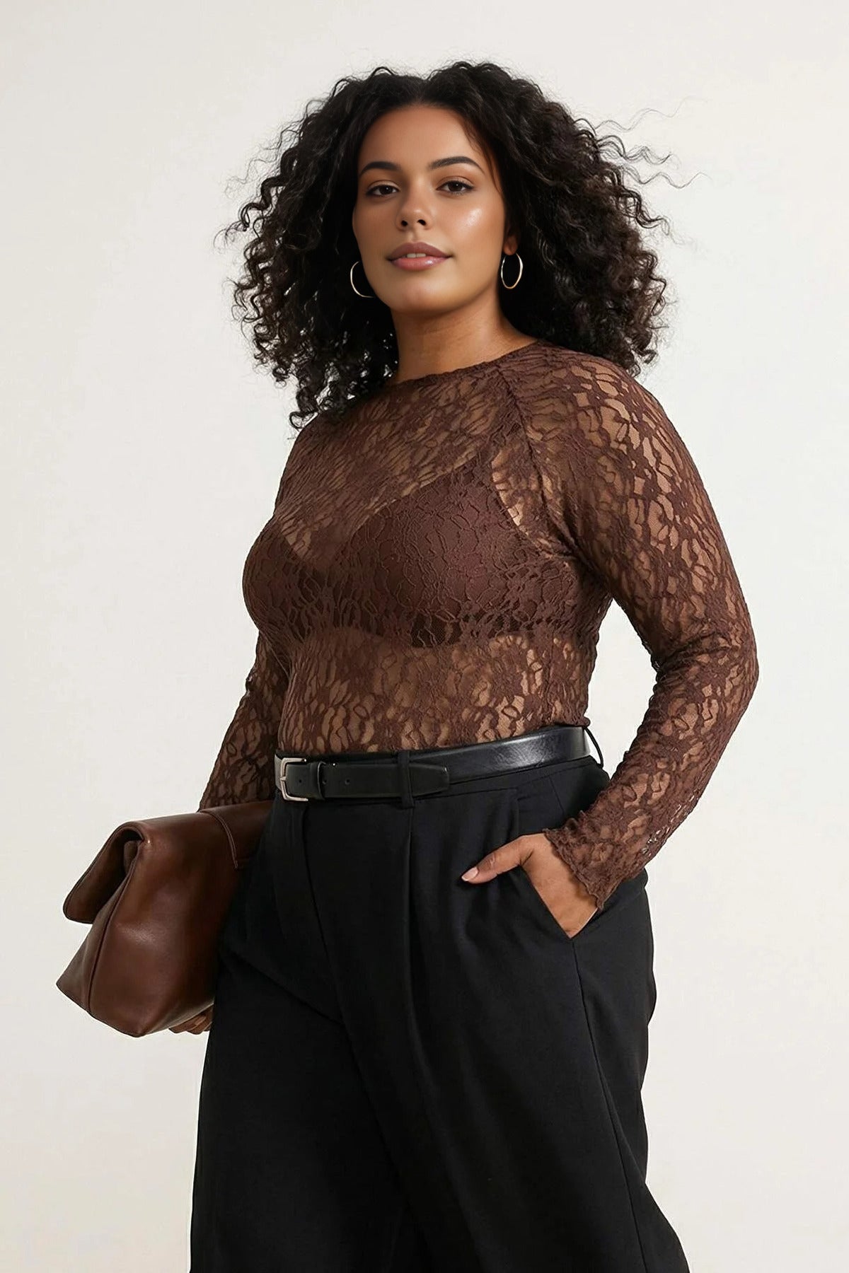 Black Lace Knit Plus Size Blouse