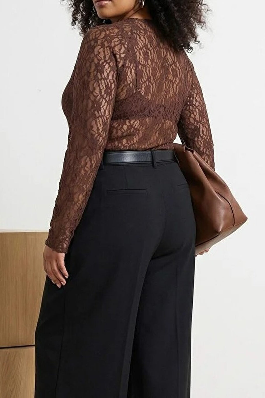 Black Lace Knit Plus Size Blouse