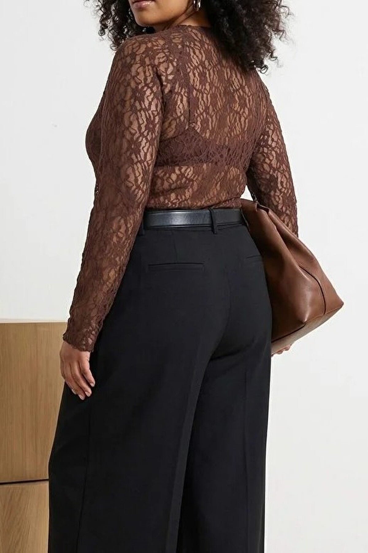 Black Lace Knit Plus Size Blouse