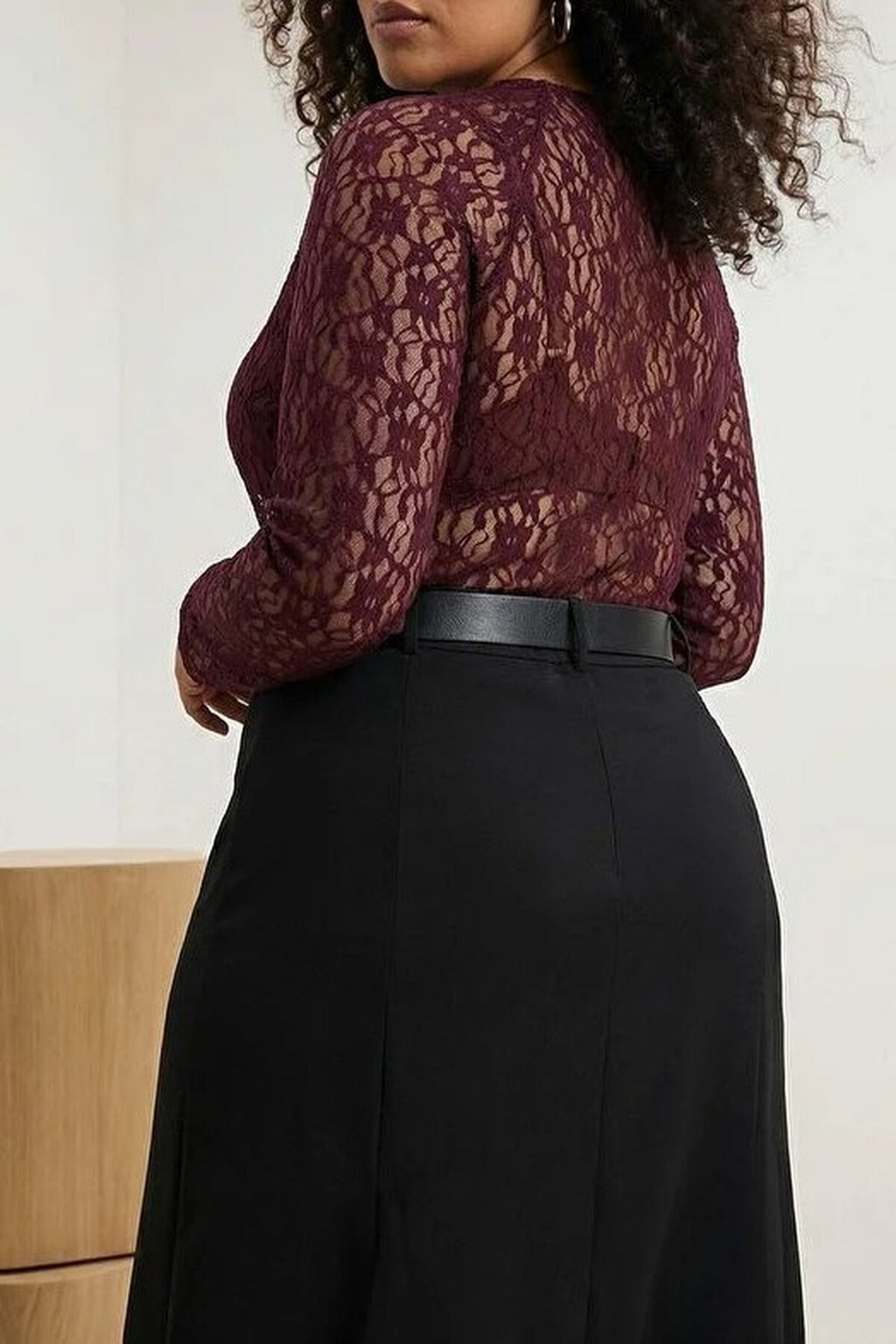 Black Lace Knit Plus Size Blouse