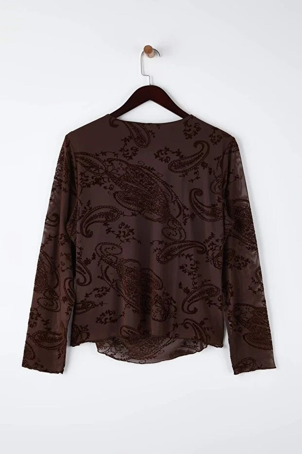Flocked Tulle Long-Sleeved Boat Neck Knit