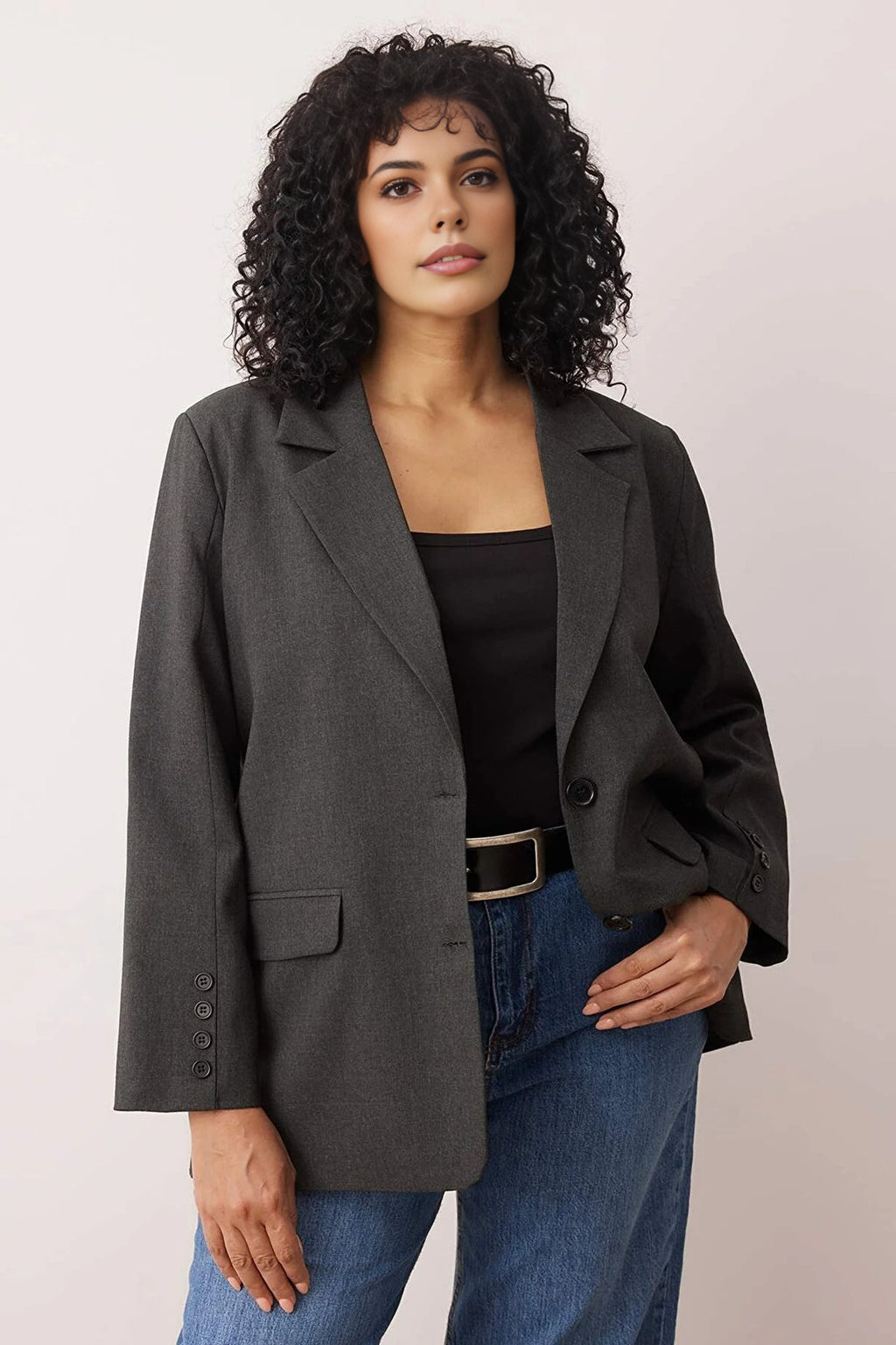 Loose Fit Lined Woven Blazer Jacket