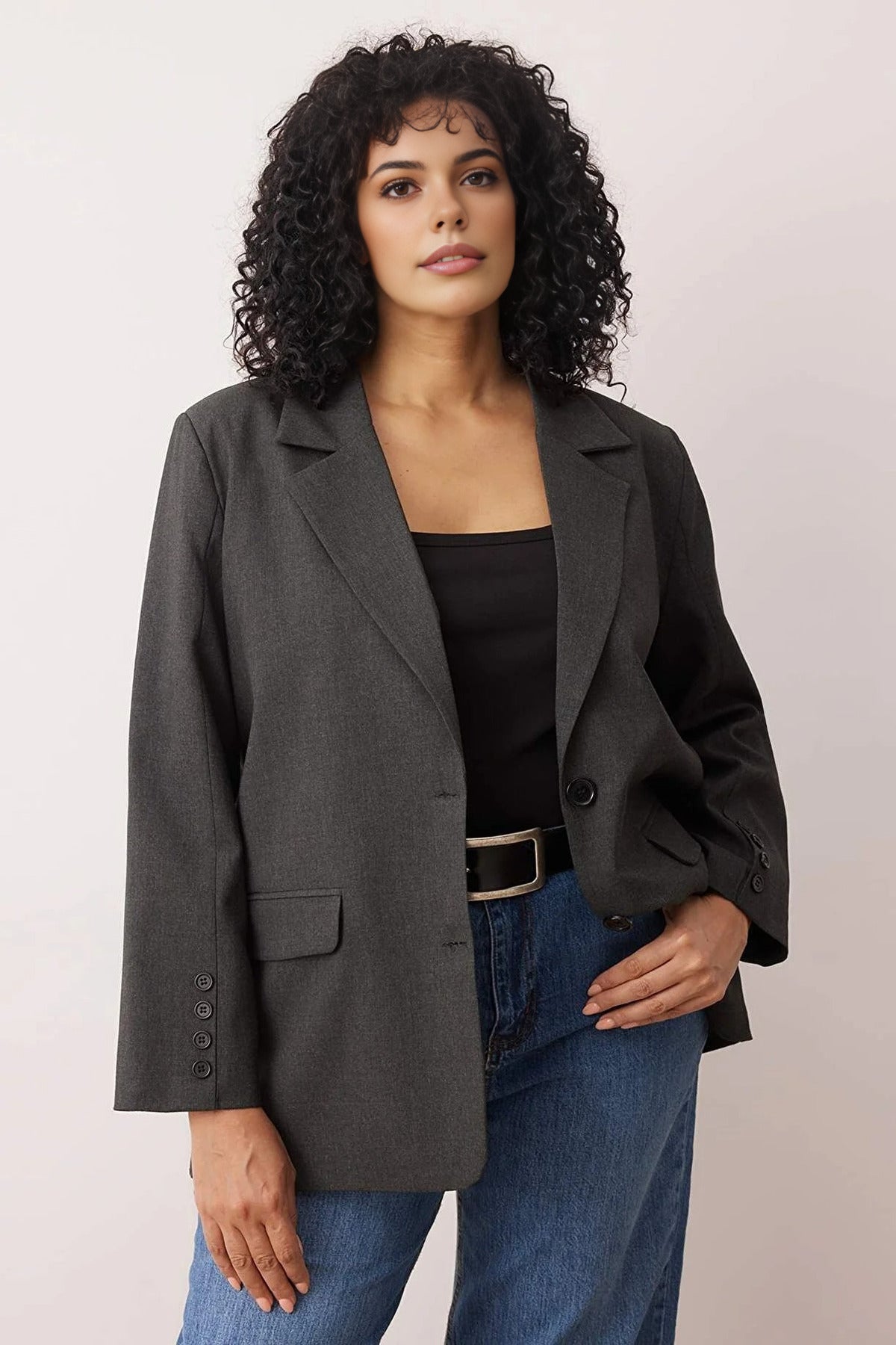 Loose Fit Lined Woven Blazer Jacket