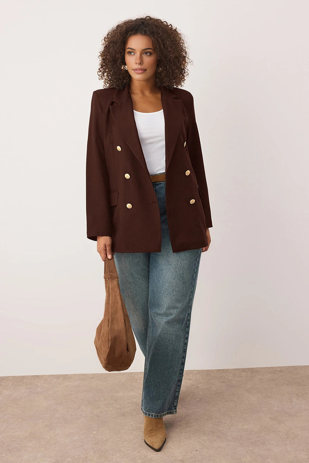 Lined Double-Breasted Woven Blazer Jacket