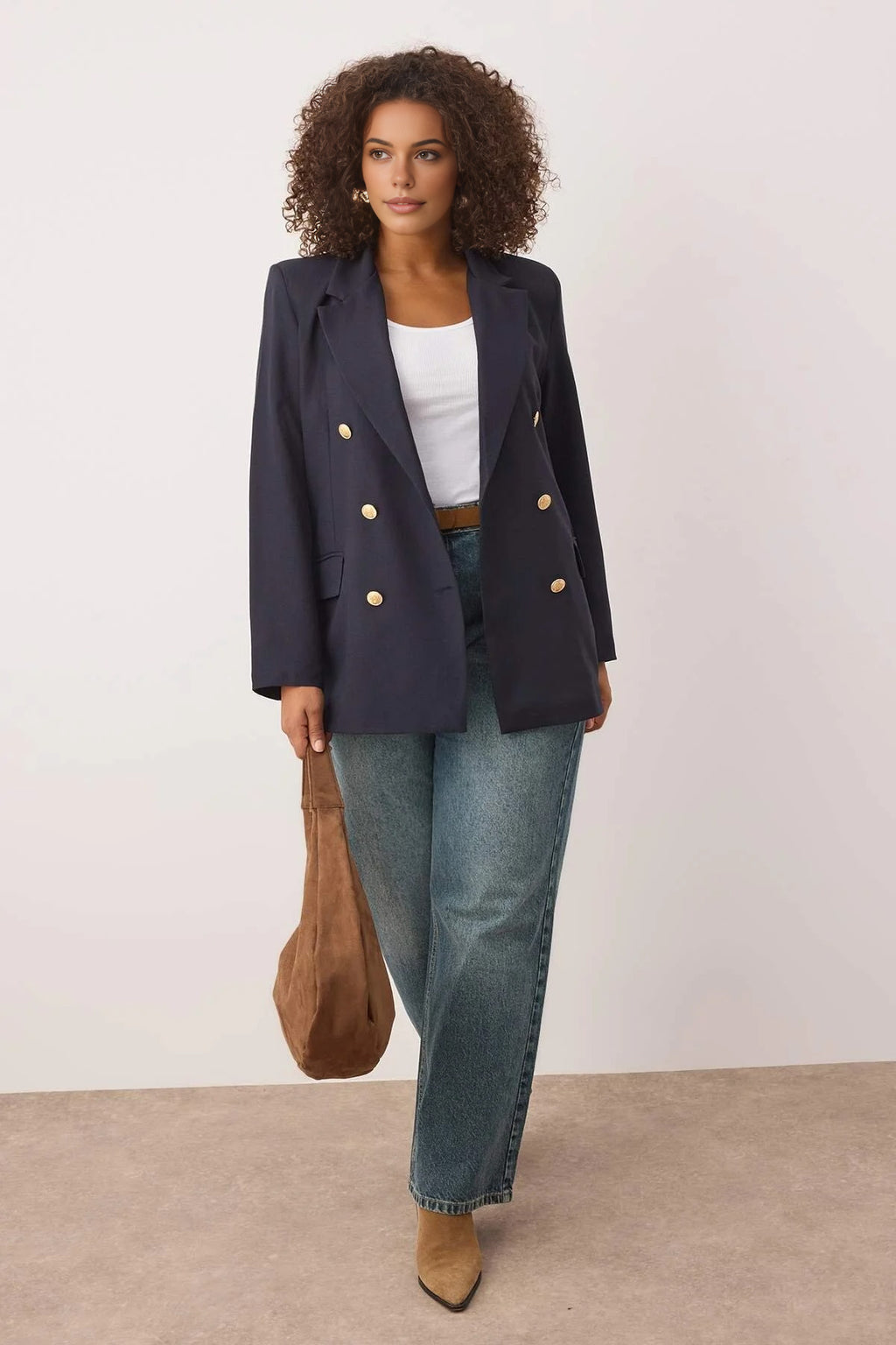 Lined Double-Breasted Woven Blazer Jacket