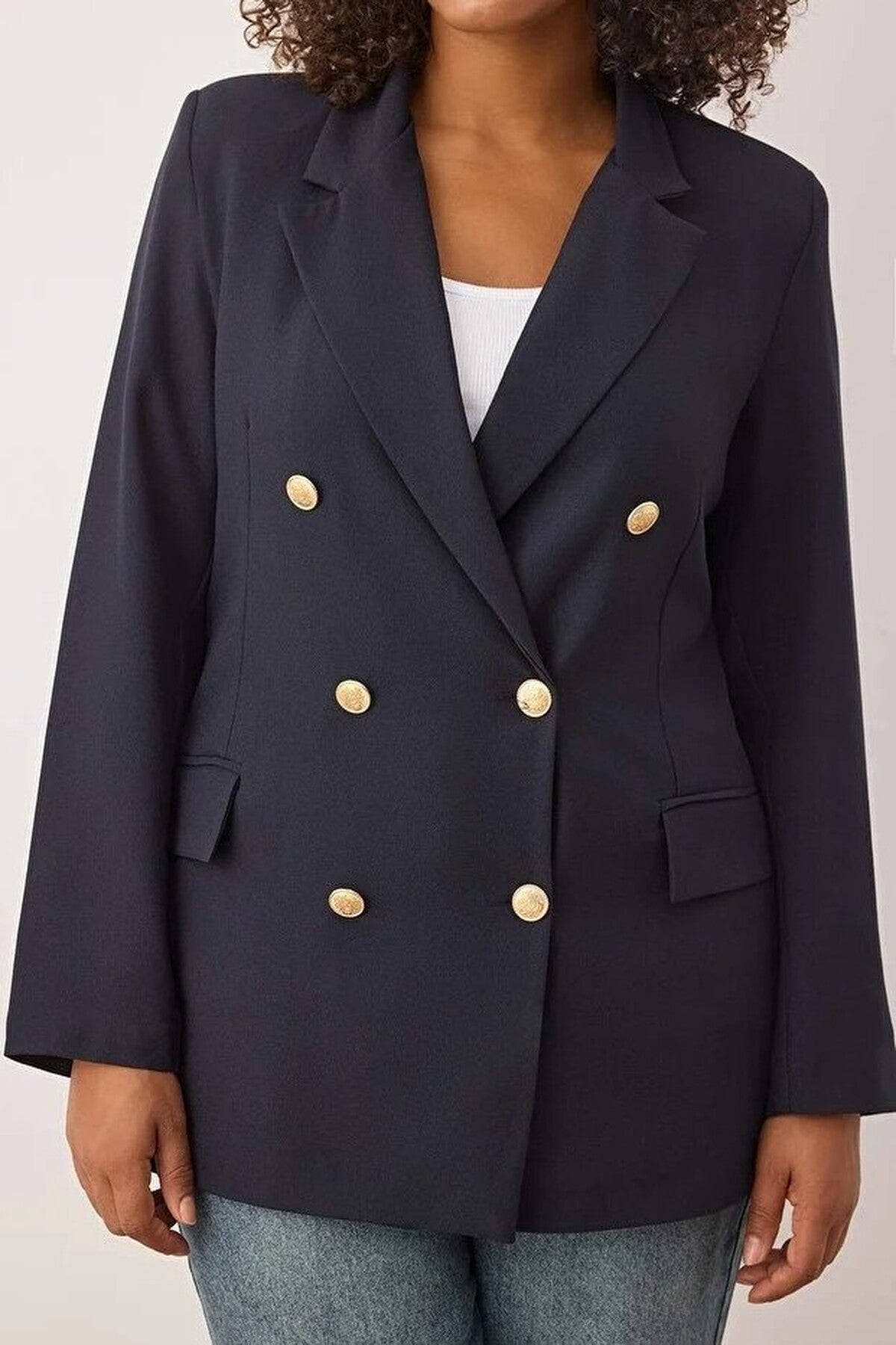 Lined Double-Breasted Woven Blazer Jacket