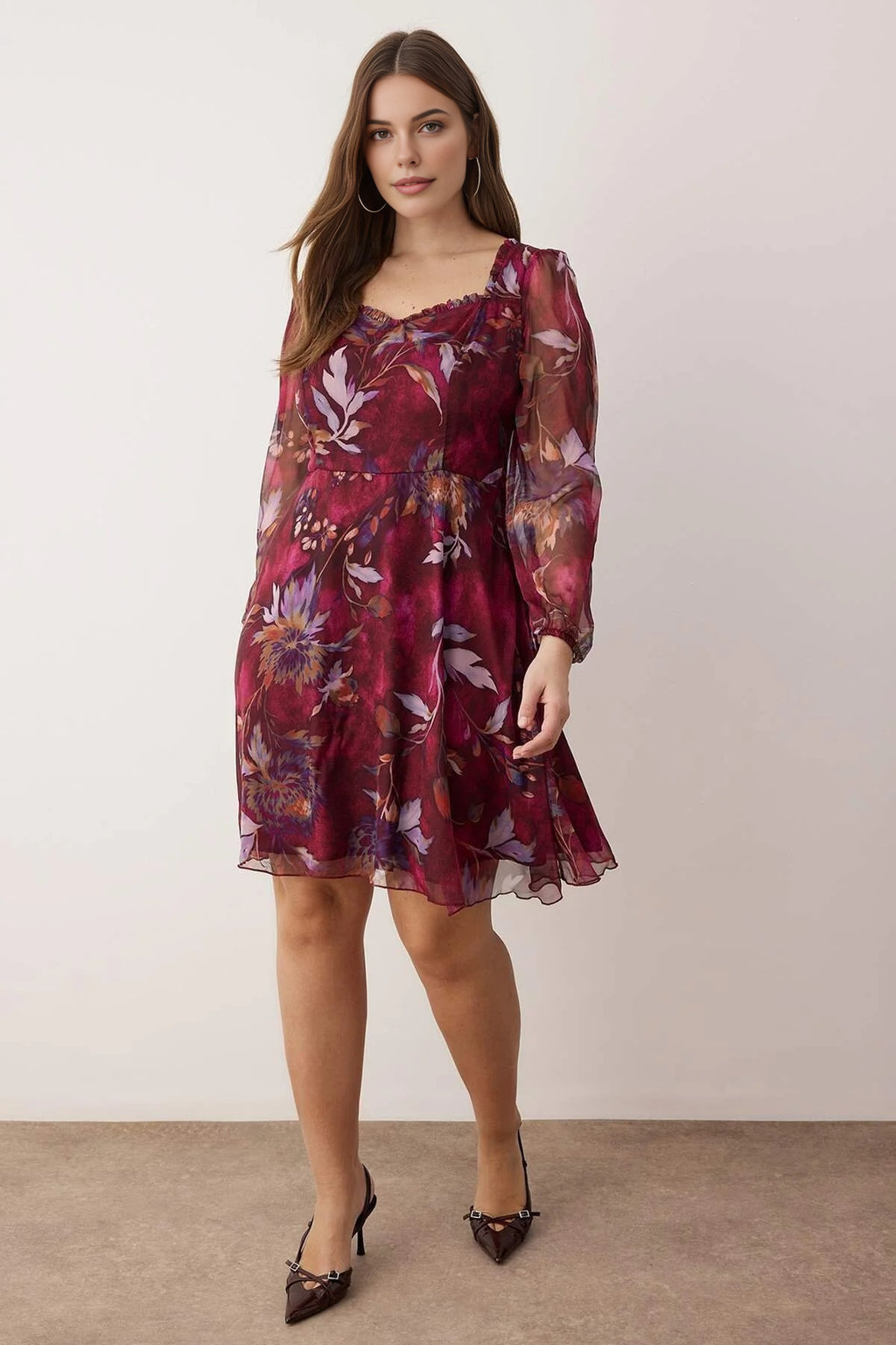 Chiffon Mini Woven Plus Size Dress