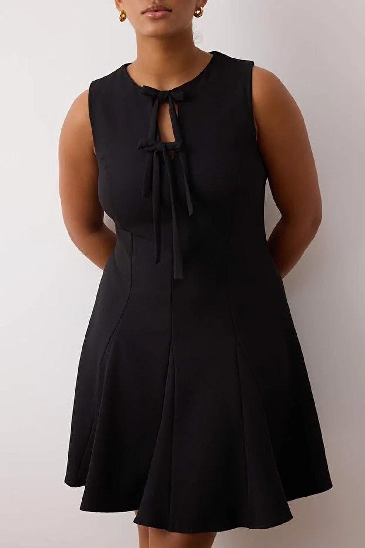 A-Line Mini Woven Plus Size Dress with Bow
