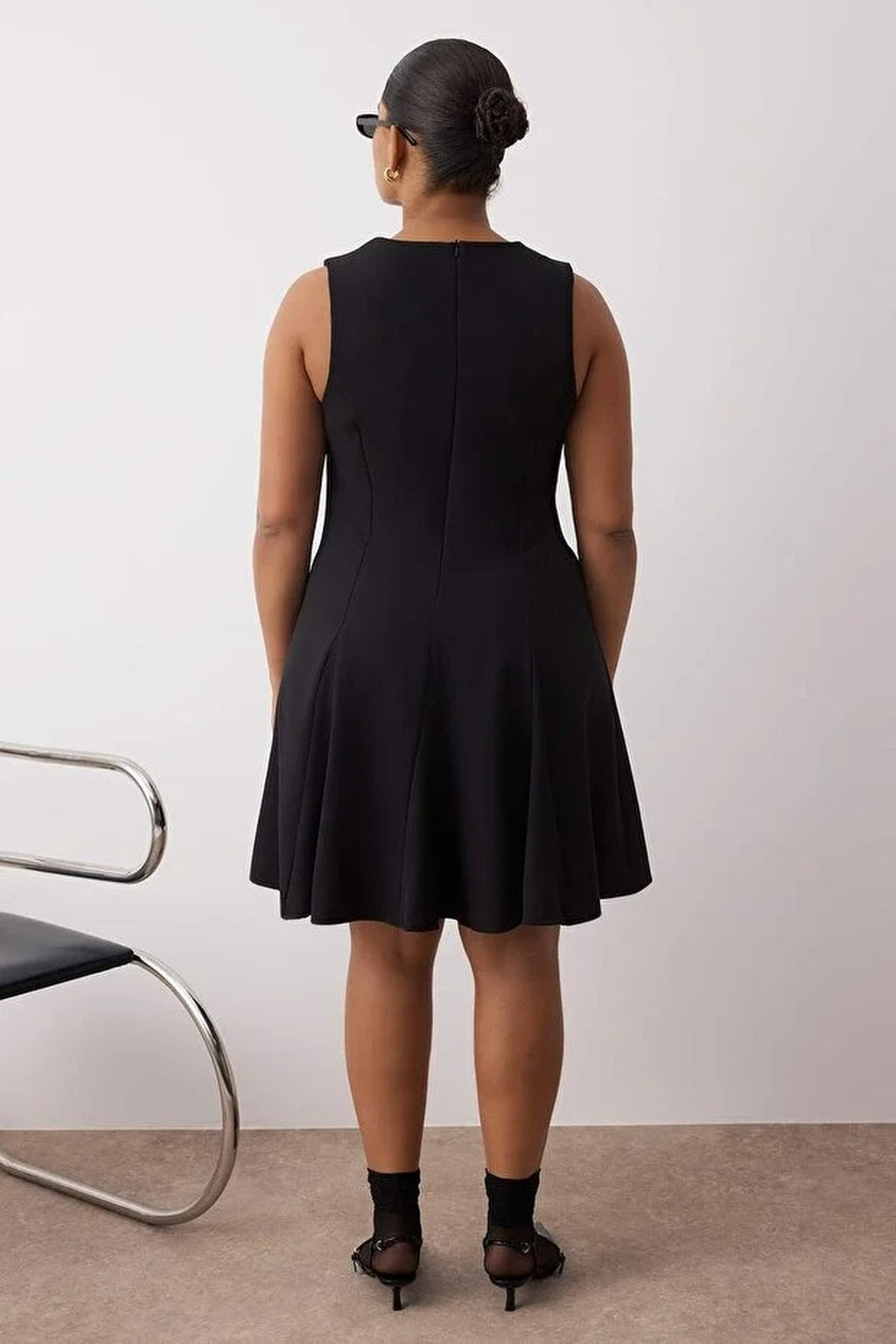 A-Line Mini Woven Plus Size Dress with Bow
