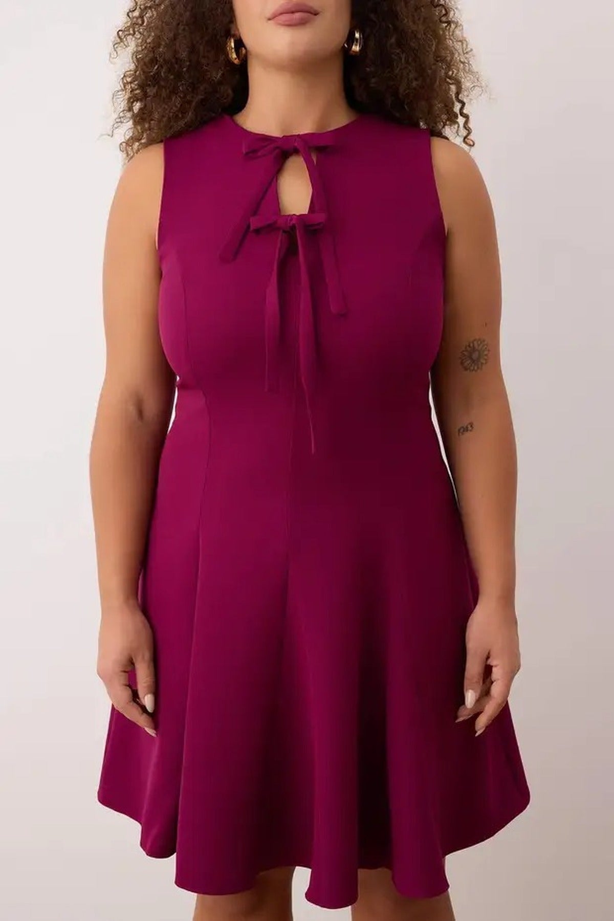 A-Line Mini Woven Plus Size Dress with Bow