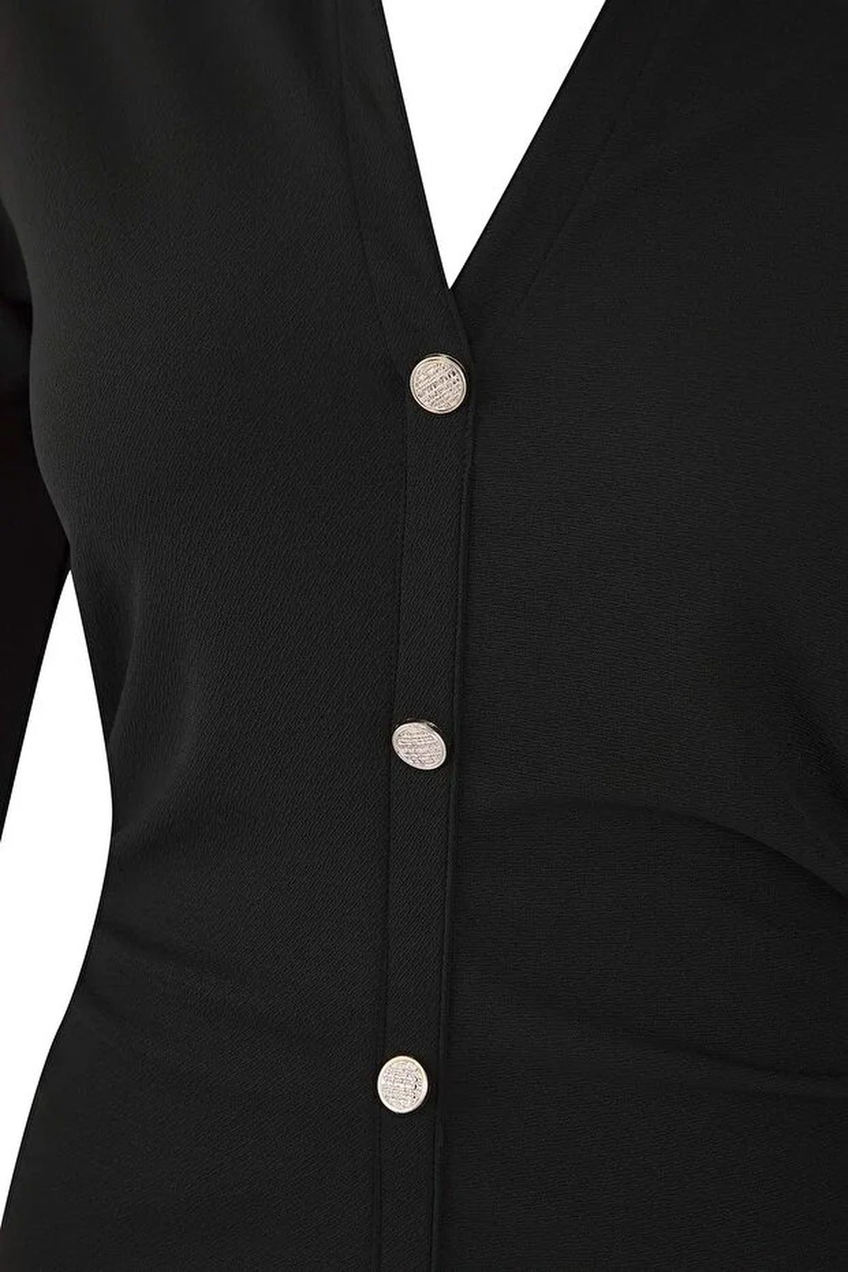 Shirt Collar Gathered Detail Crepe Knit Plus Size Dress