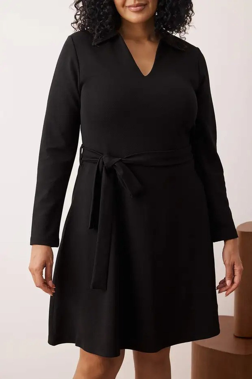 Polo Collar A-Line Knitted Plus Size Dress