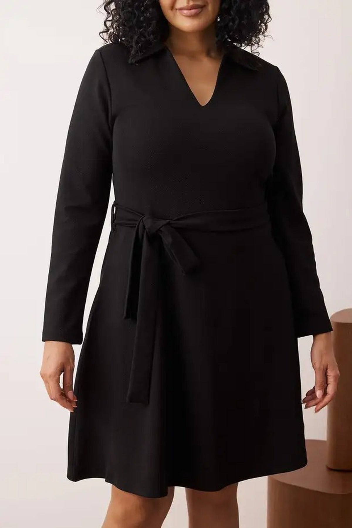 Polo Collar A-Line Knitted Plus Size Dress
