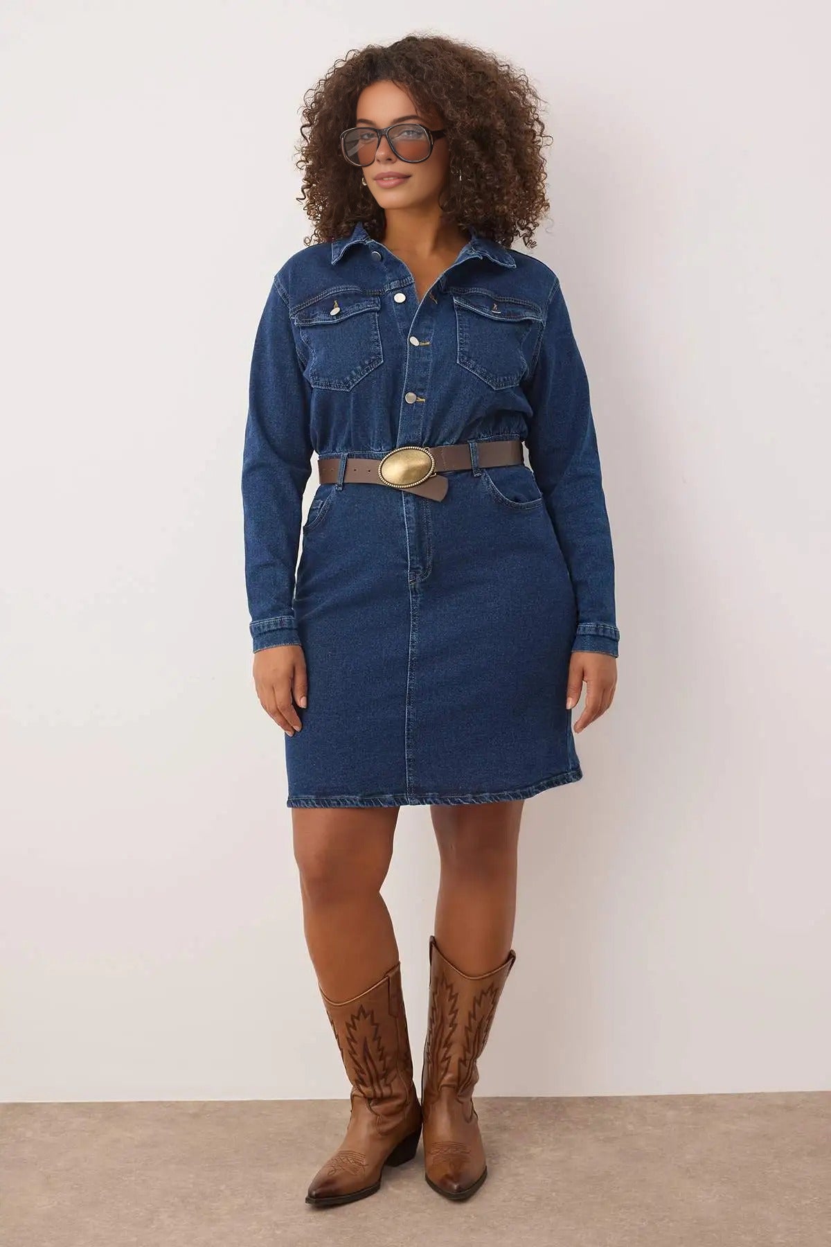 Shirt Collar Denim Plus Size Dress