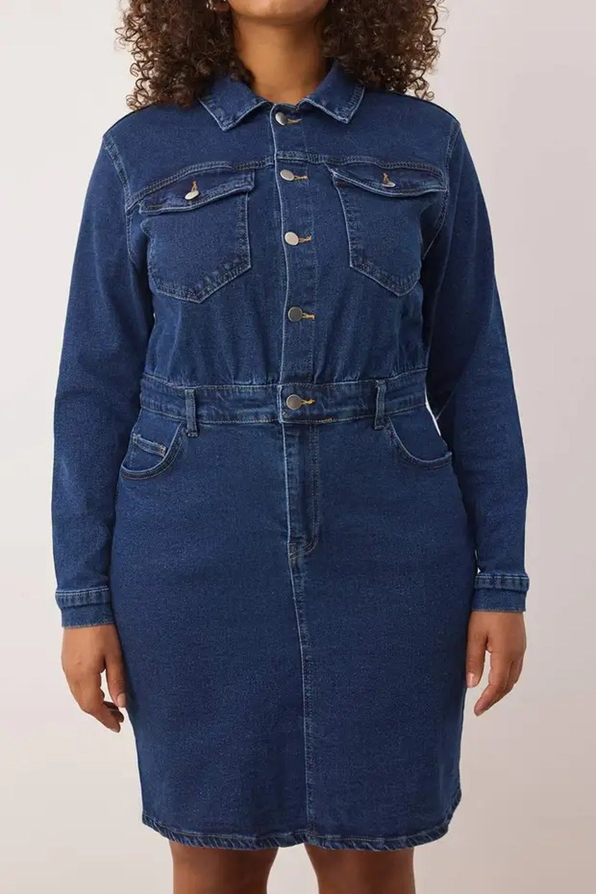 Shirt Collar Denim Plus Size Dress
