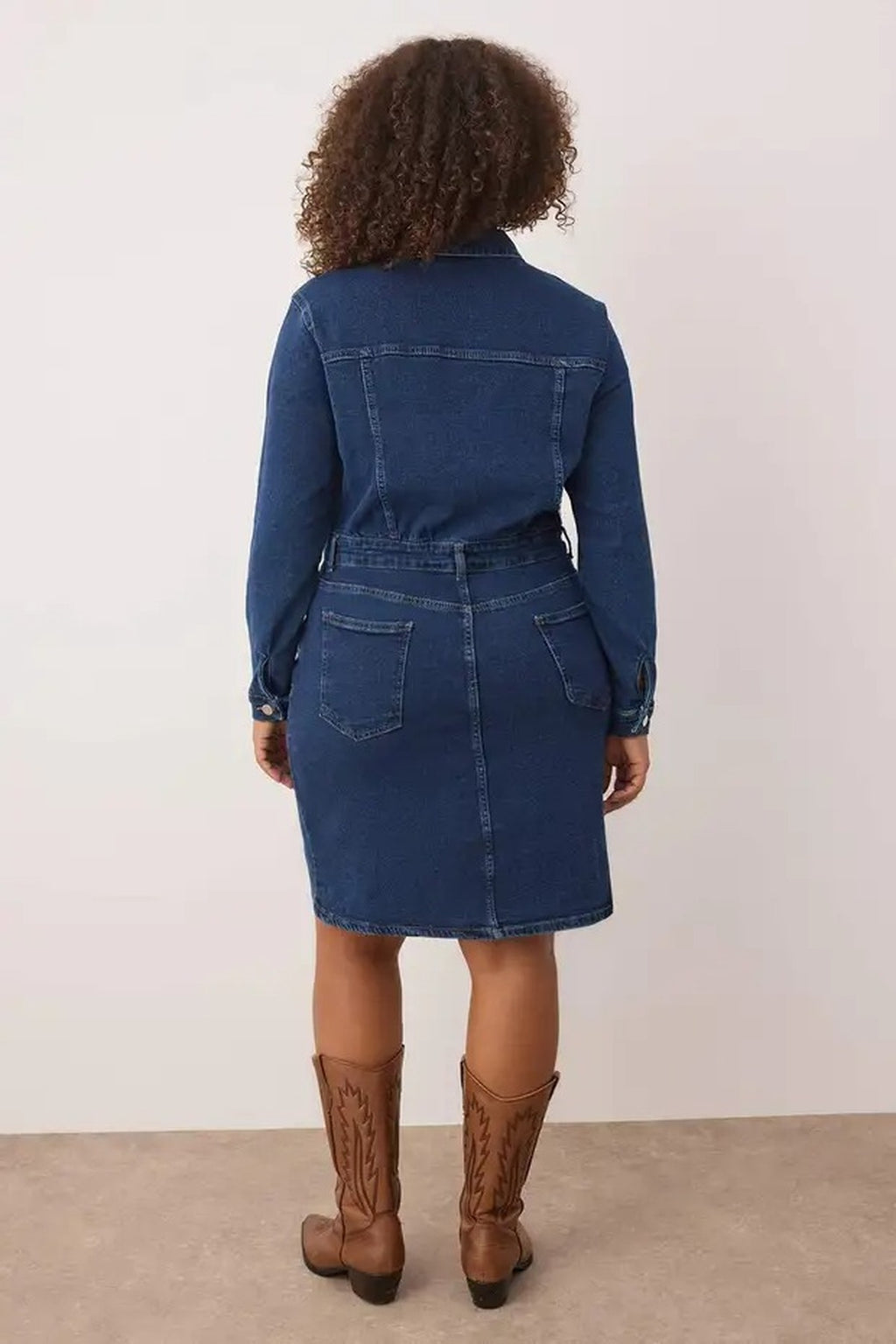 Shirt Collar Denim Plus Size Dress