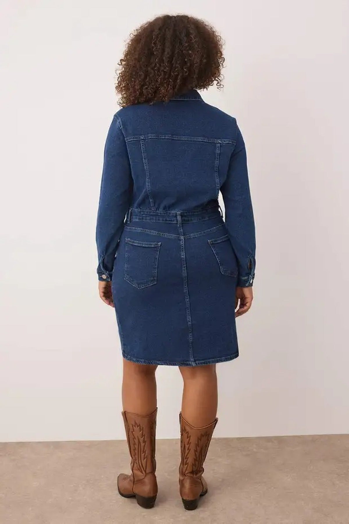 Shirt Collar Denim Plus Size Dress