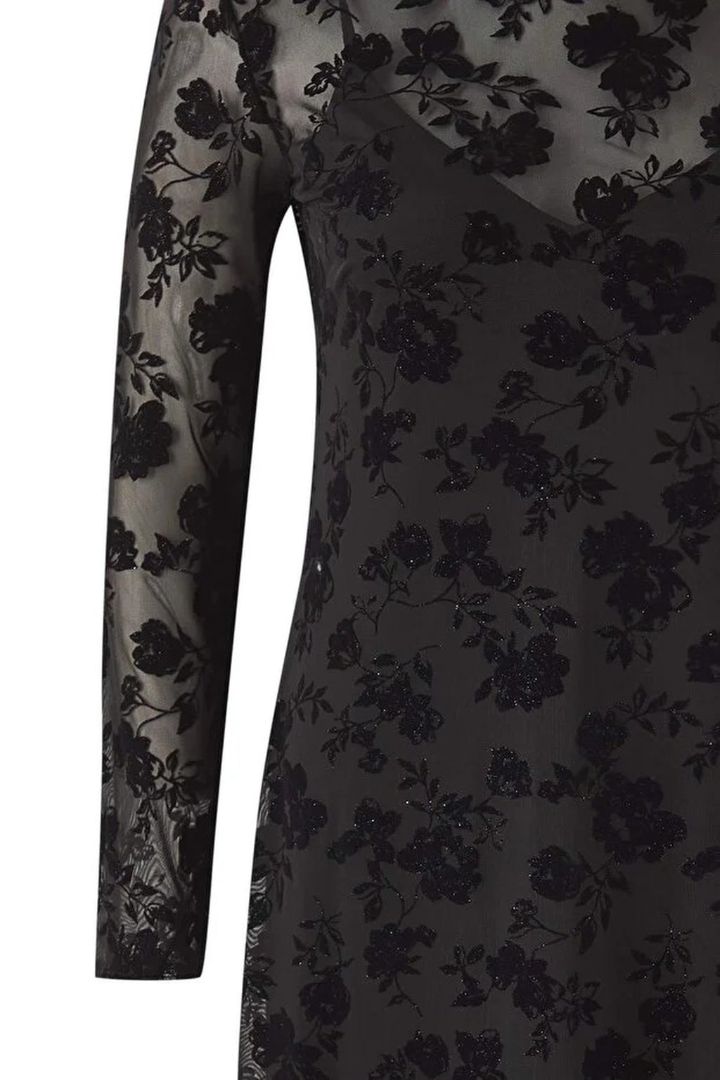 Crew Neck A-line Floral Pattern Maxi Plus Size Knitted Tulle Dress