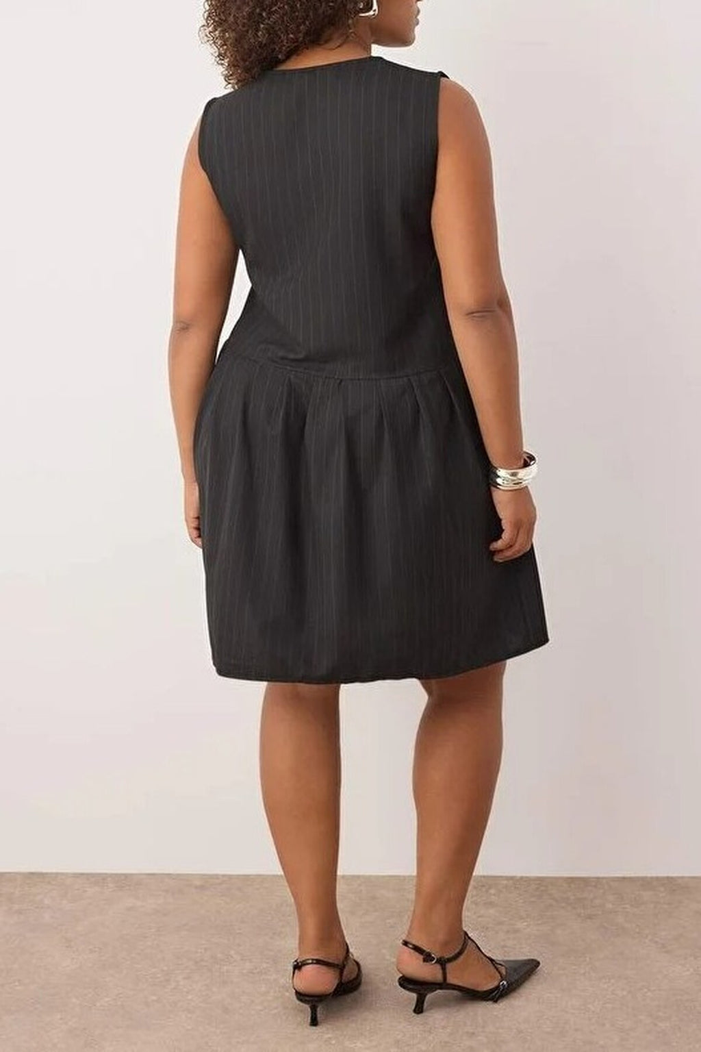 Striped Button Detail Mini Woven Plus Size Dress