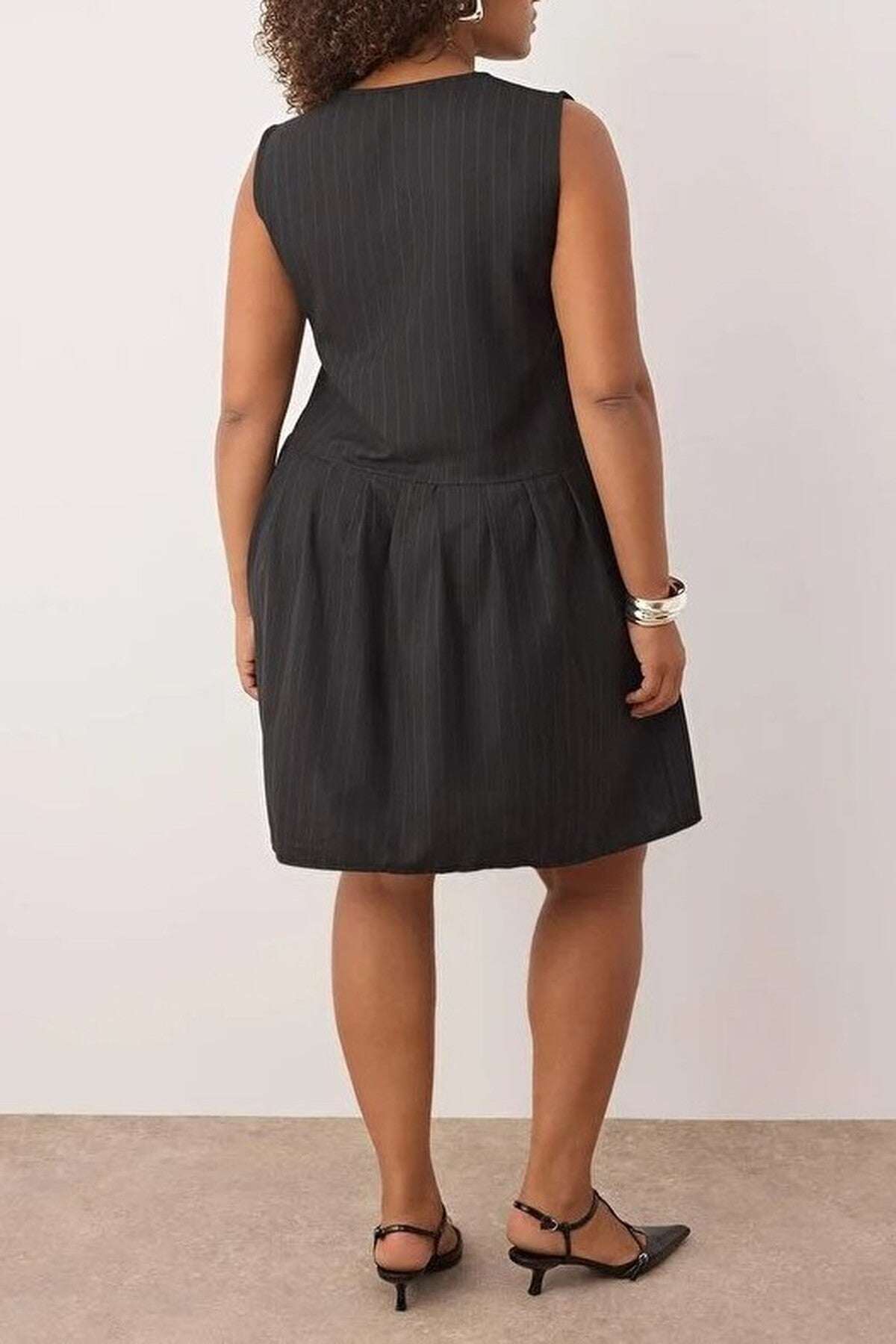 Striped Button Detail Mini Woven Plus Size Dress