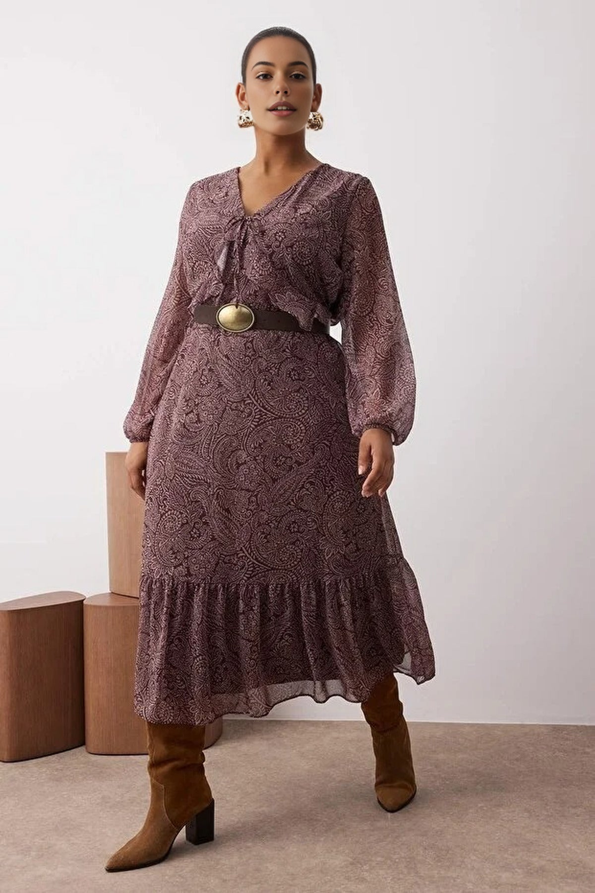 Chiffon Midi Woven Plus Size Dress