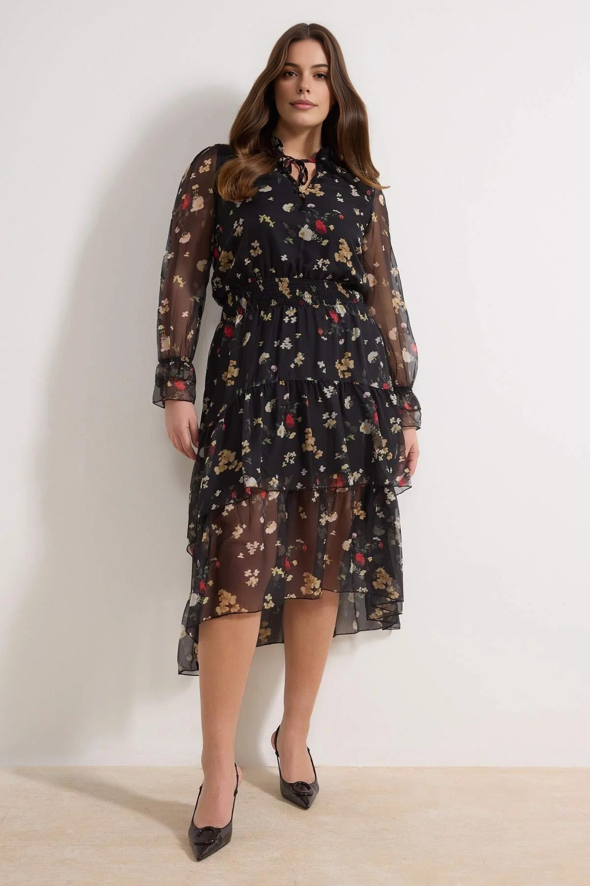Halter Neck Chiffon Woven Plus Size Dress
