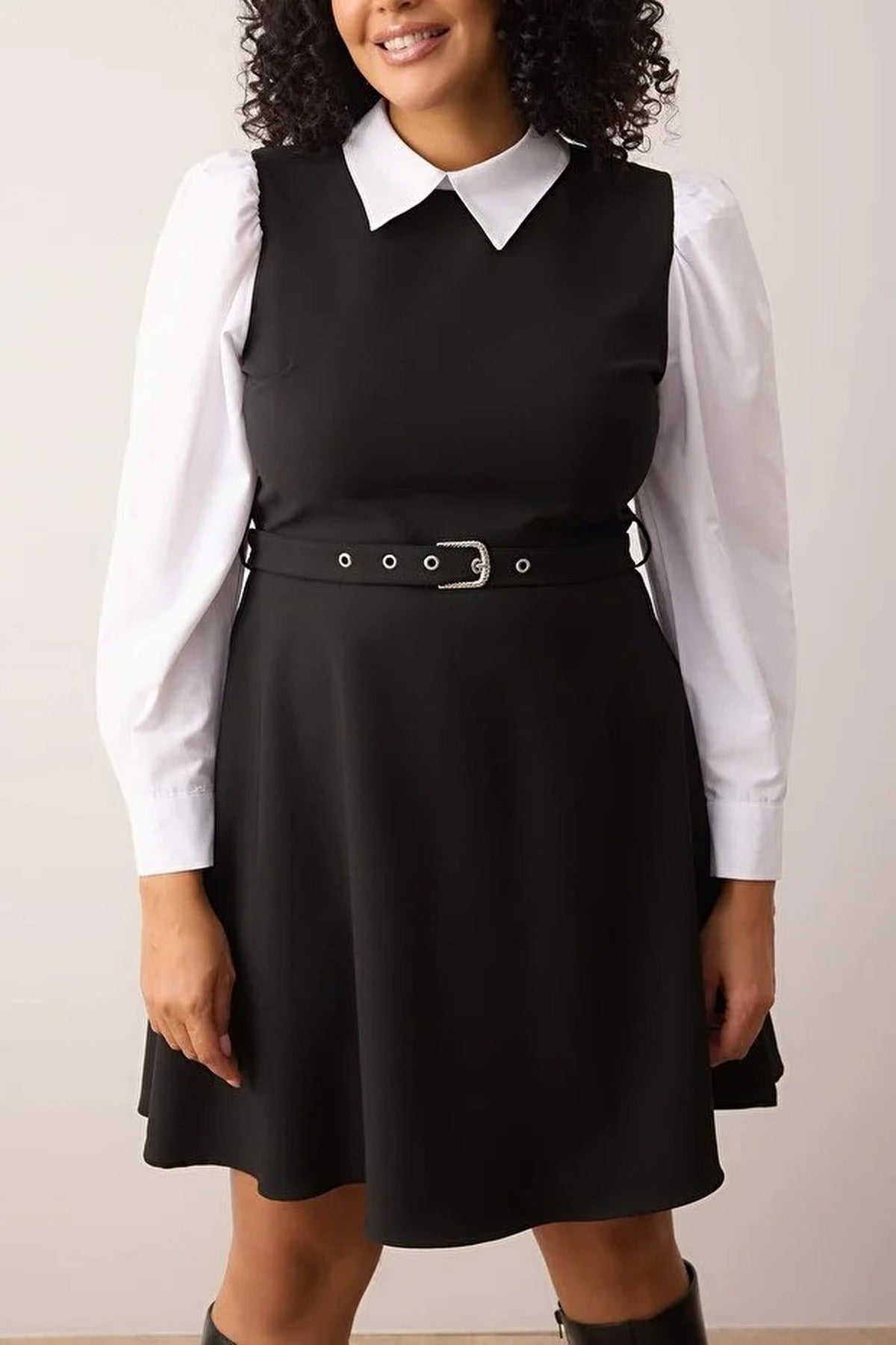 Belted Shirt Detail Mini Woven Dress