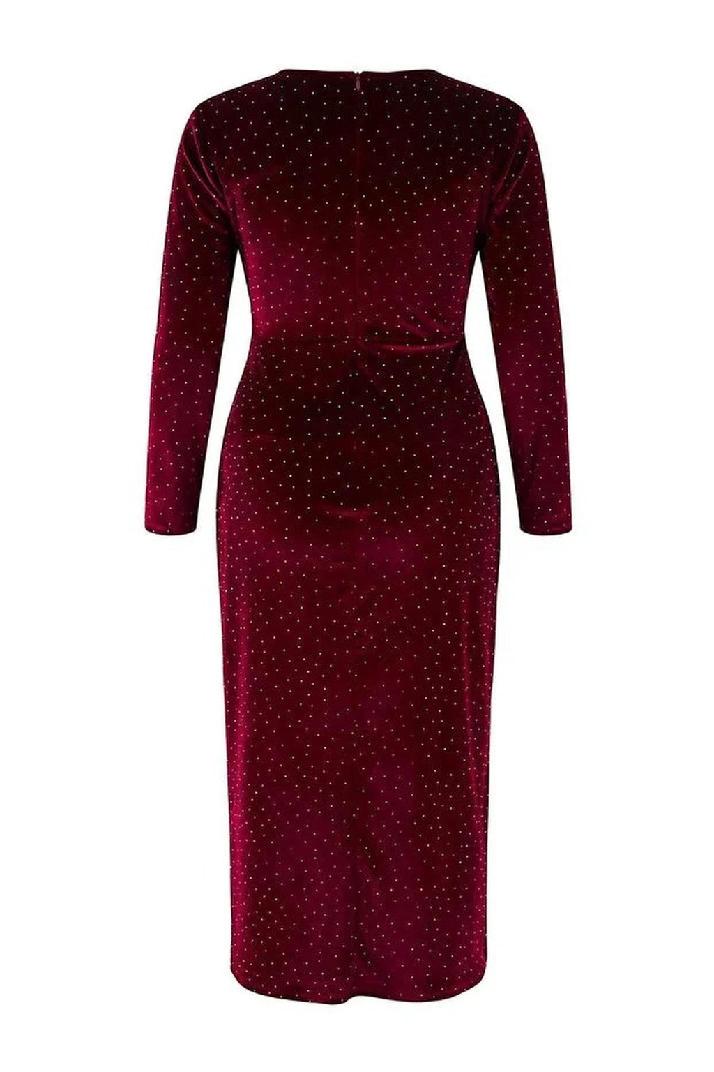 V-Neck Midi Embellished Velvet Knit Plus Size Dress