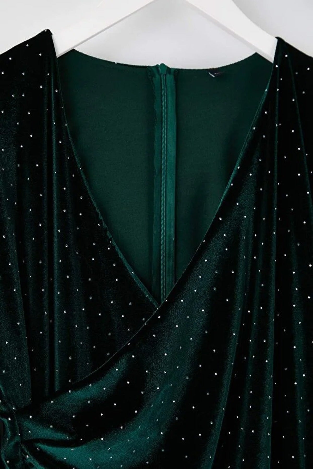 V-Neck Midi Embellished Velvet Knit Plus Size Dress