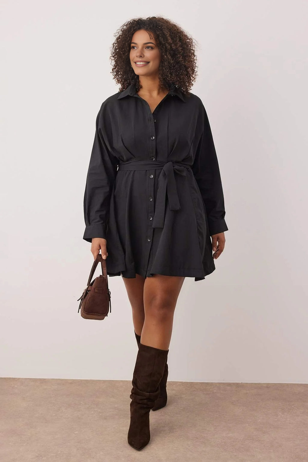 Mini Woven Belted Plus Size Shirt Dress