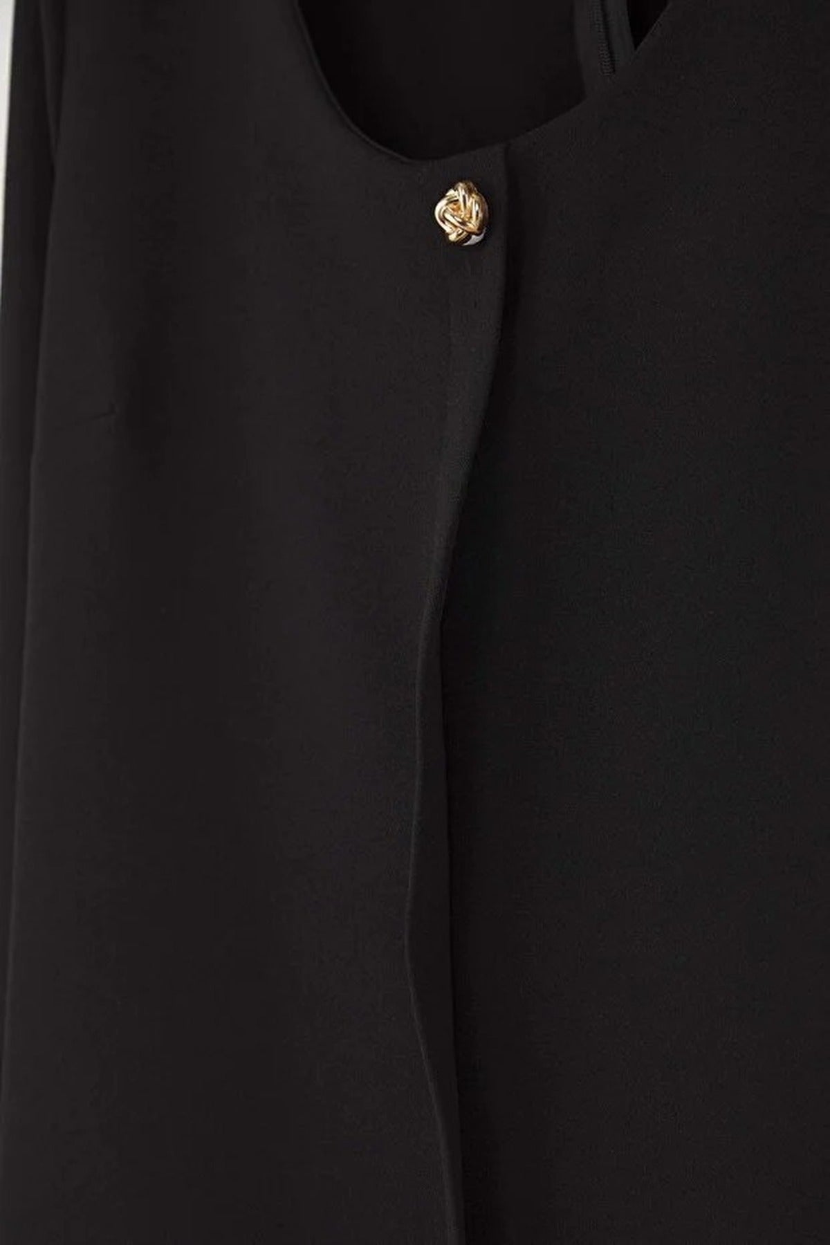 Pool Neck Button Detail Long Sleeve Mini Woven Plus Size Dress
