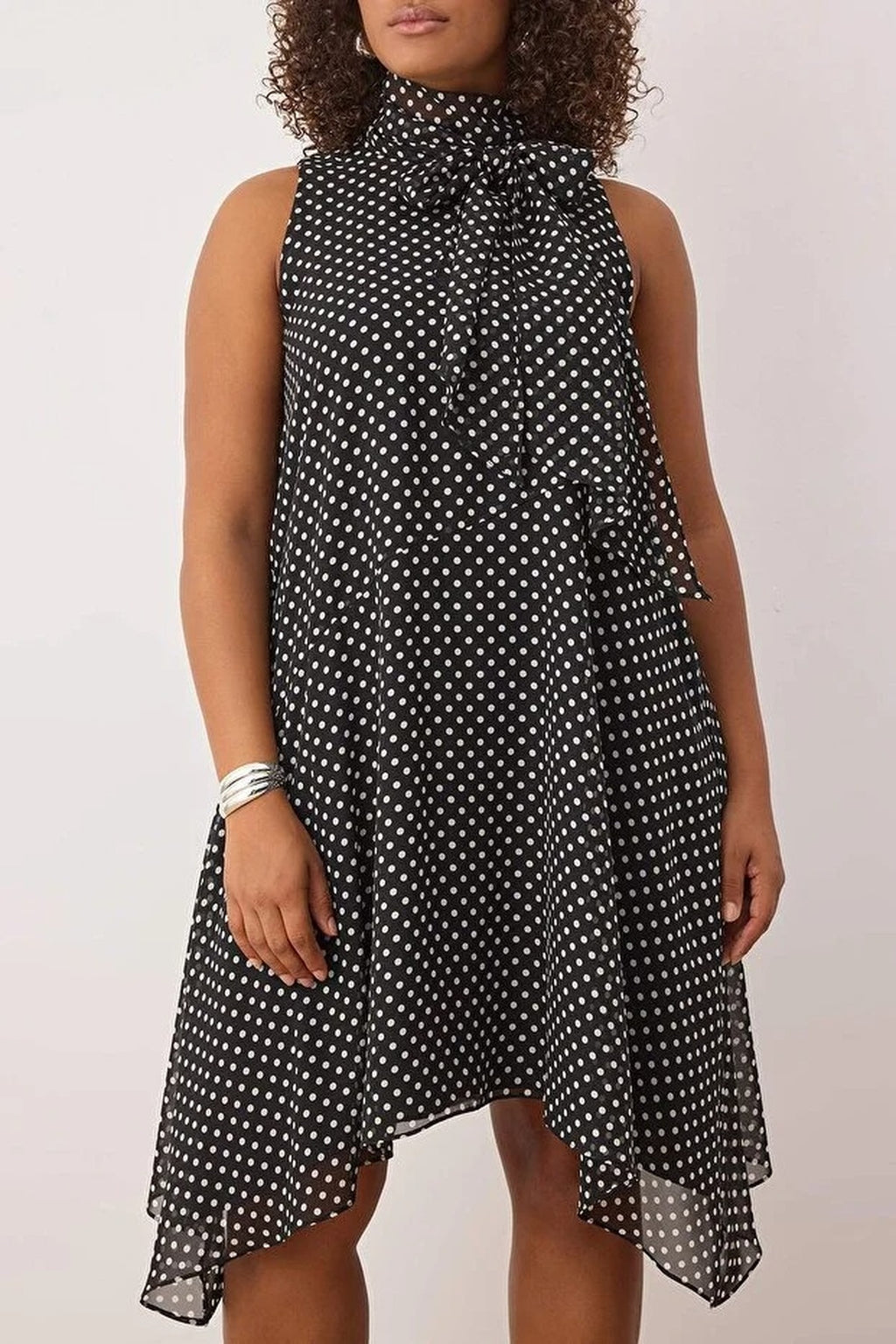 Polka Dot Halter Neck Woven Plus Size Dress