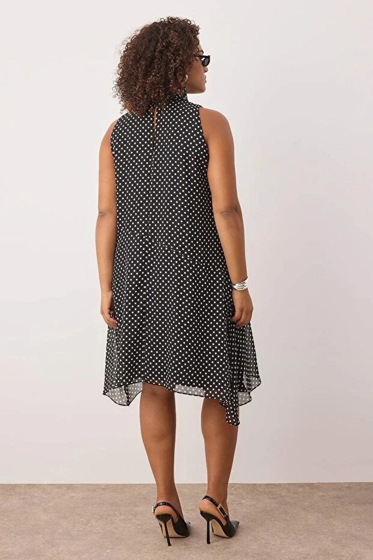 Polka Dot Halter Neck Woven Plus Size Dress