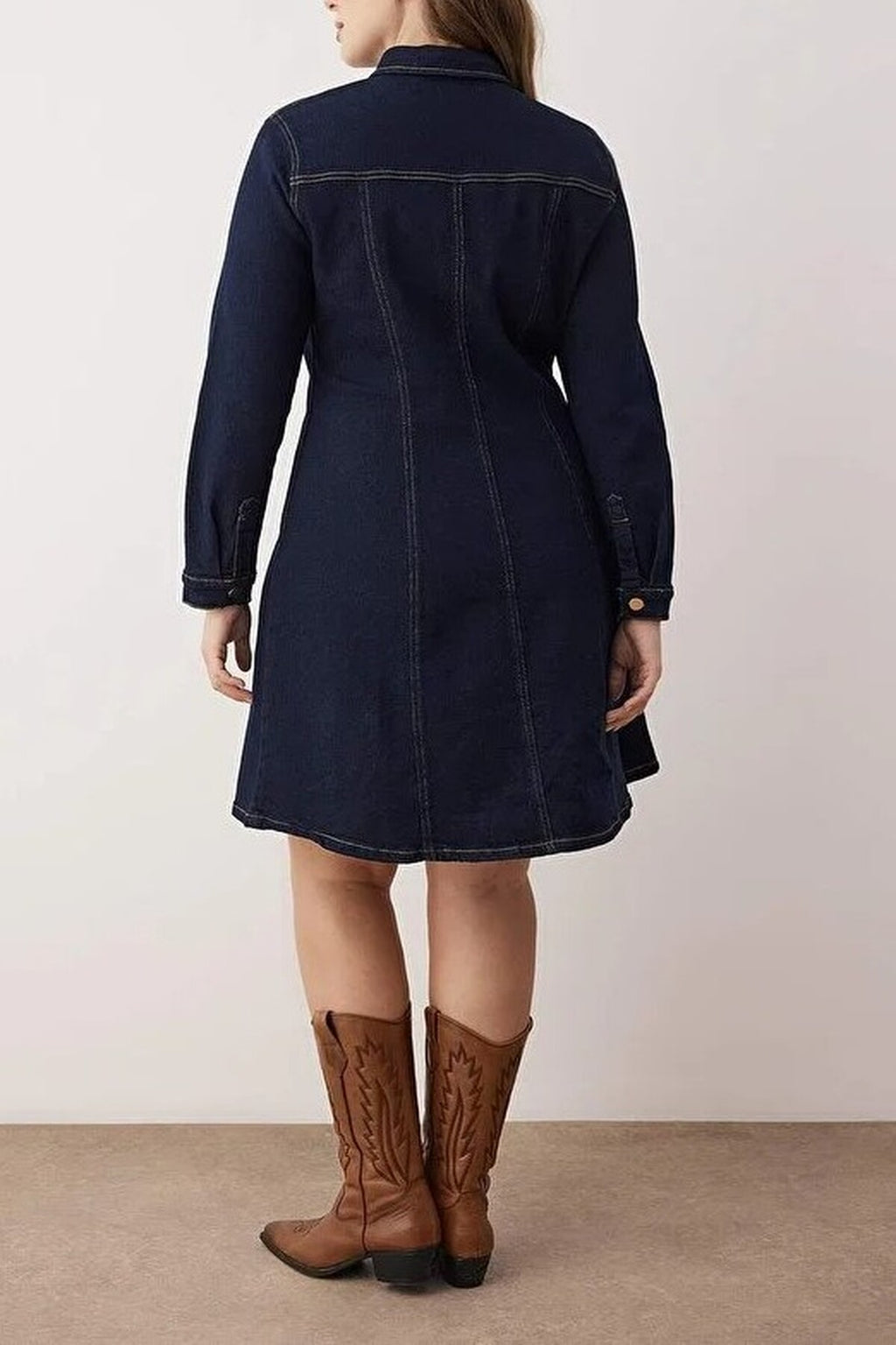 A-Line Stretch Denim Plus Size Dress