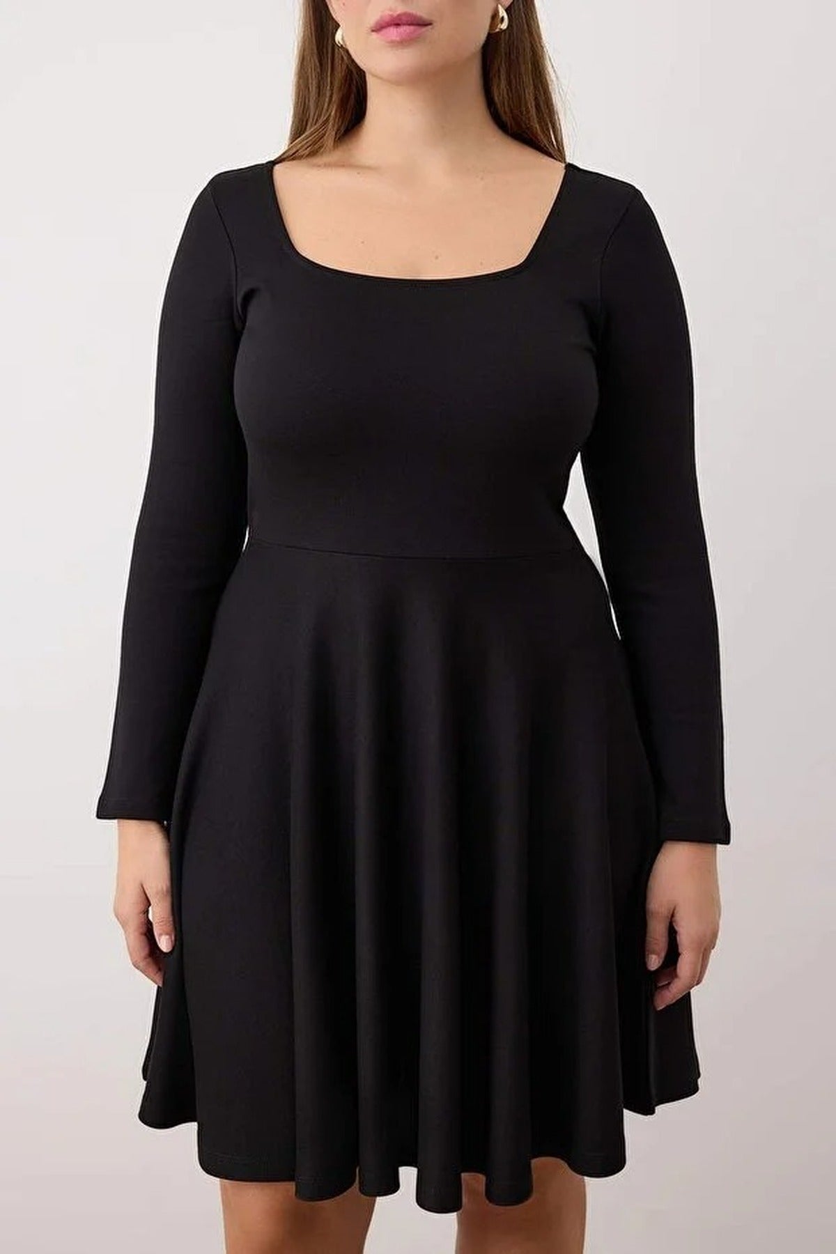 Square Neck Skater Mini Knitted Plus Size Dress