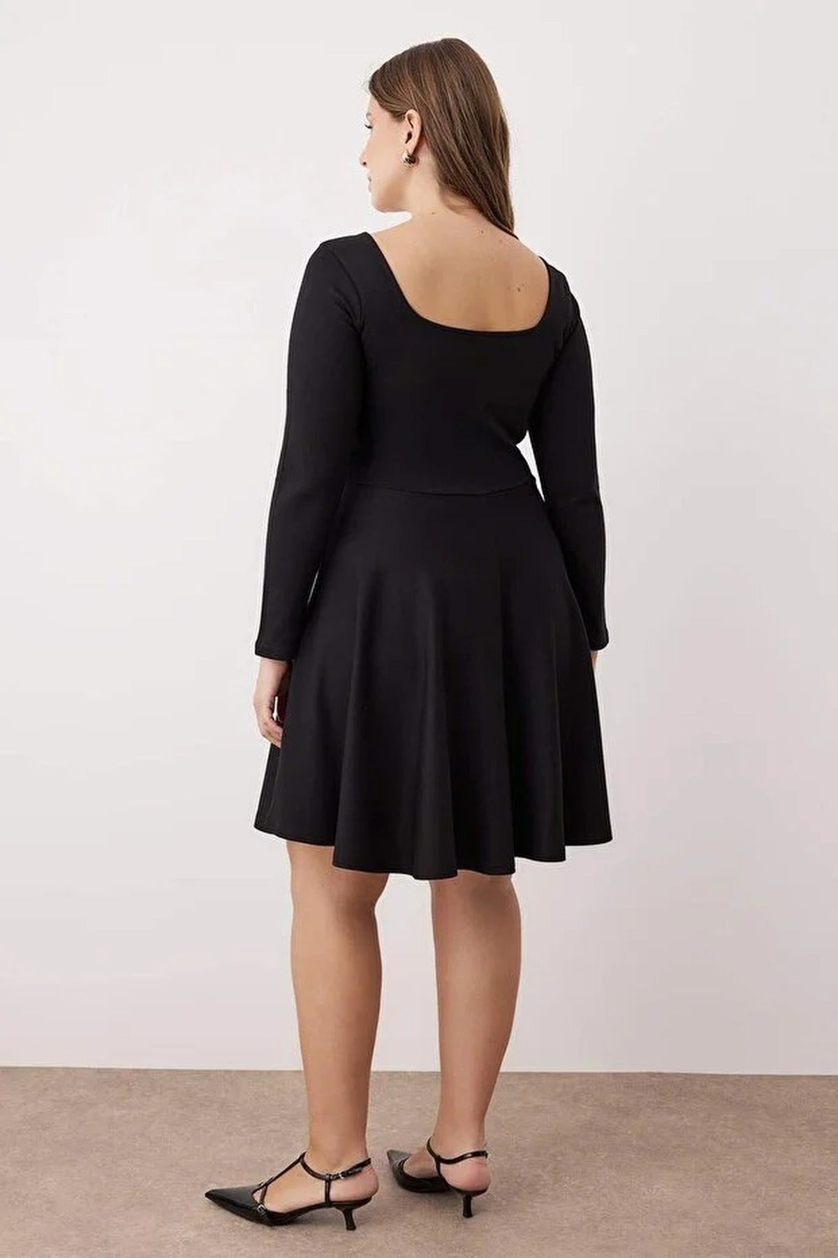 Square Neck Skater Mini Knitted Plus Size Dress