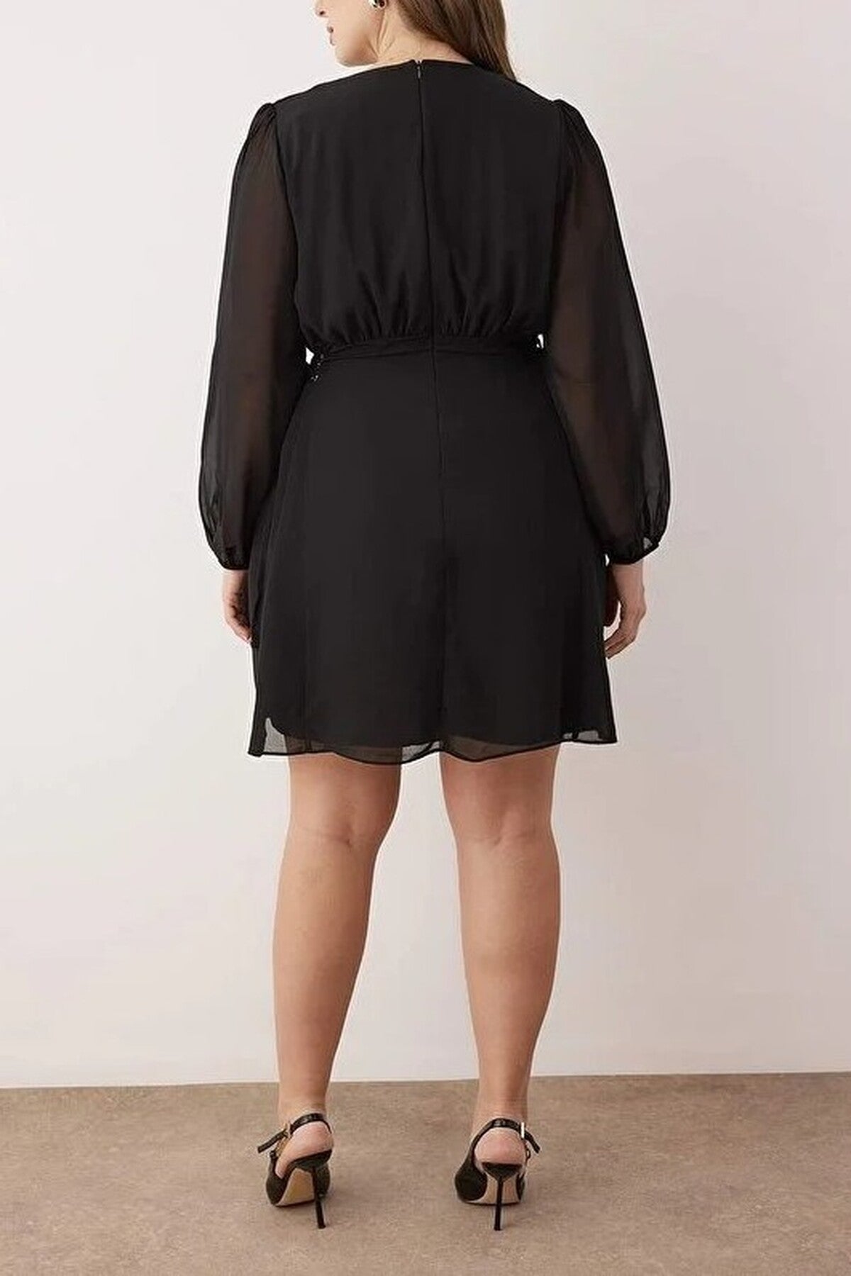 Chiffon Woven Dress with Eyelet Detail and Button Closure